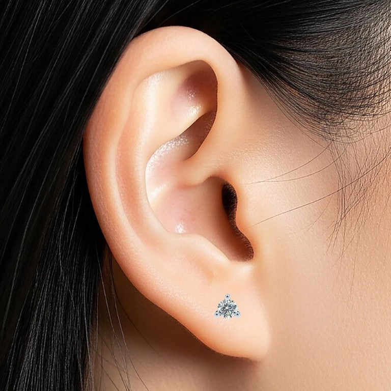 Small Martini 3 Prongs Diamond Studs earrings 0.15ct to 0.50ct