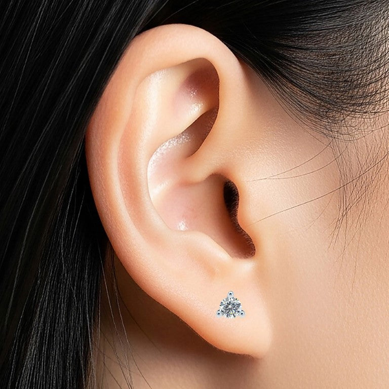 Small Martini 3 Prongs Diamond Studs earrings 0.15ct to 0.50ct