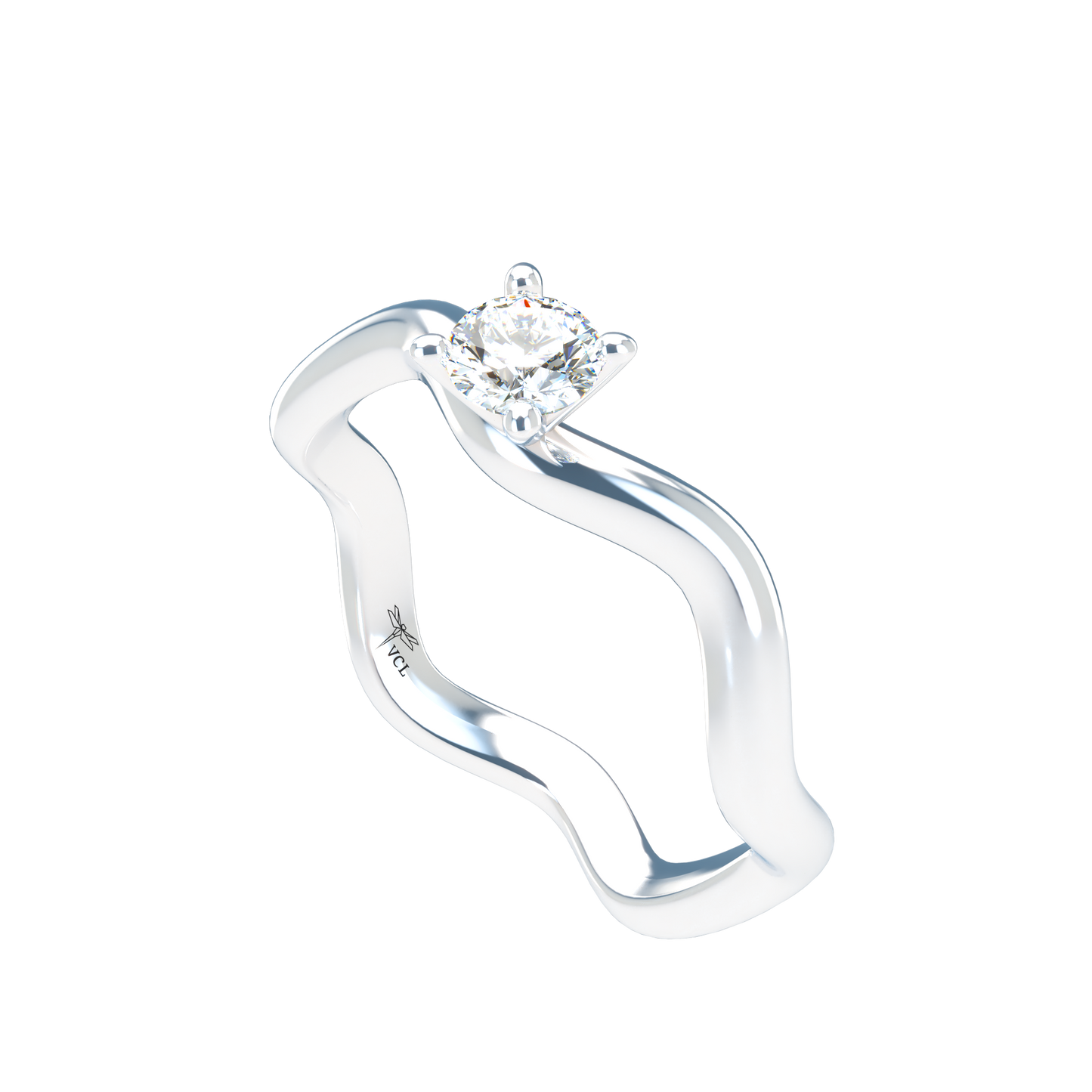 Customizable Diamond Bezel/Prong Wave stacking Ring - ™ Joaillerie VCL