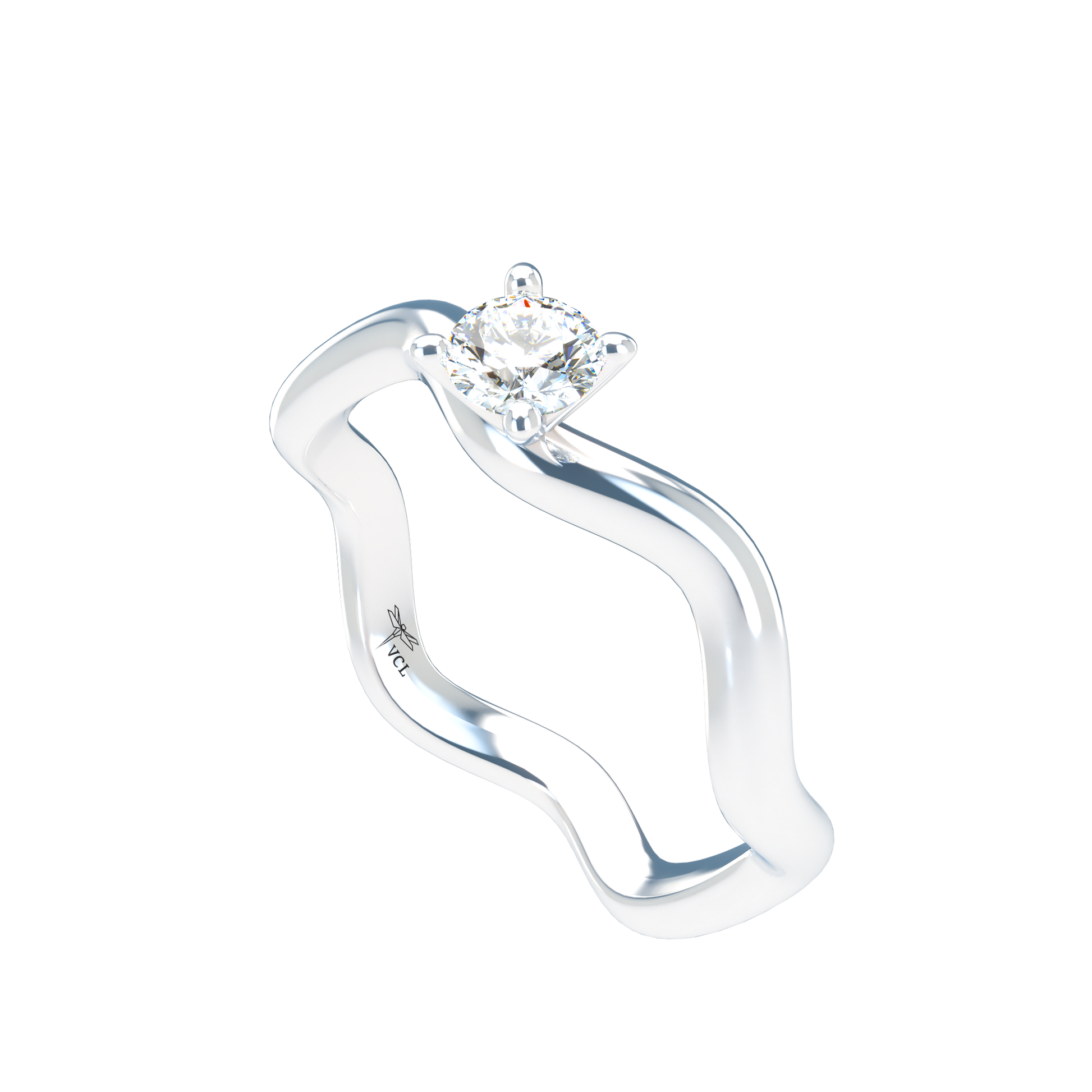Customizable Diamond Bezel/Prong Wave stacking Ring - ™ Joaillerie VCL
