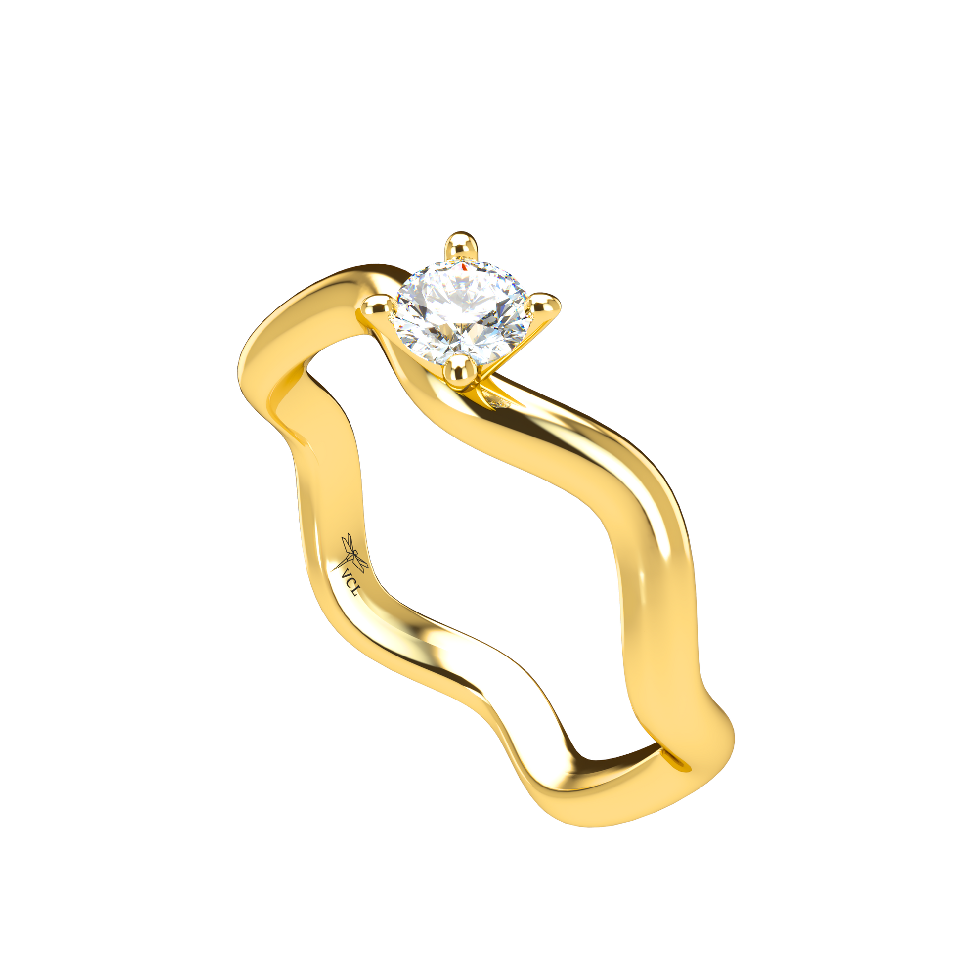 Customizable Diamond Bezel/Prong Wave stacking Ring - ™ Joaillerie VCL