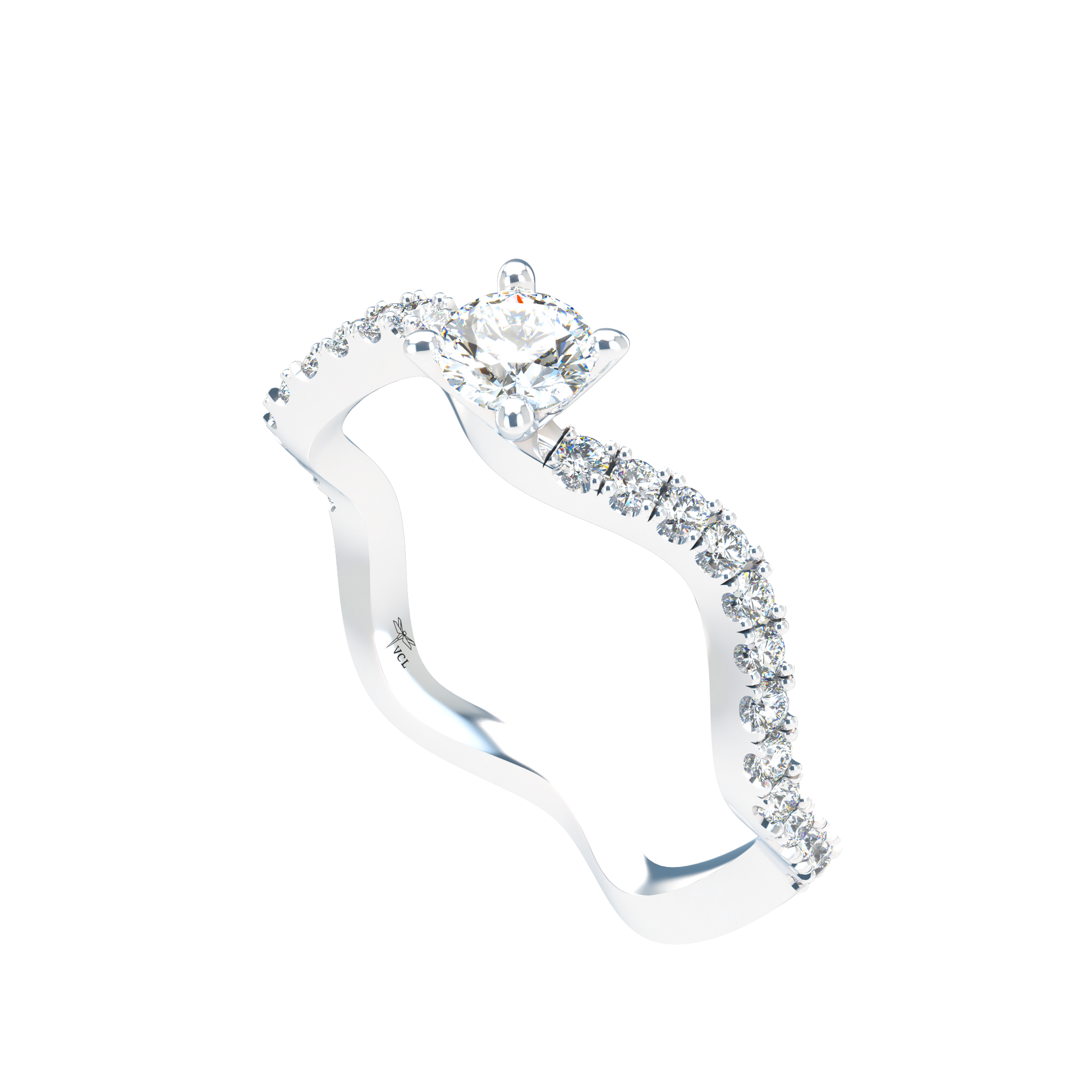 Customizable Diamond Bezel/Prong Wave stacking Ring - ™ Joaillerie VCL