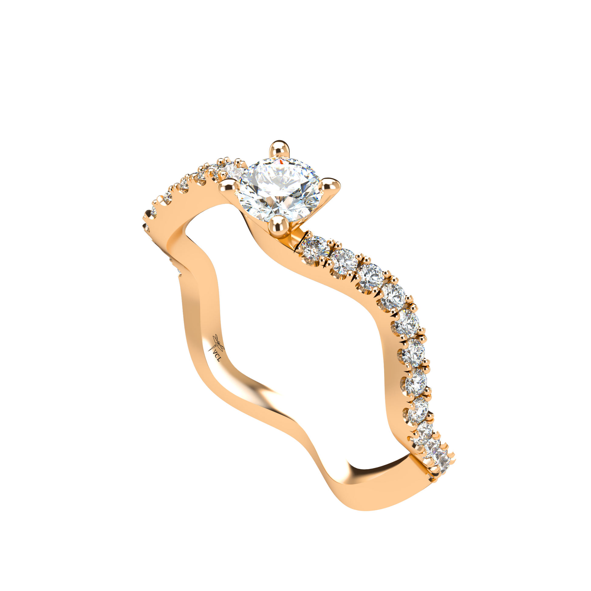 Customizable Diamond Bezel/Prong Wave stacking Ring - ™ Joaillerie VCL