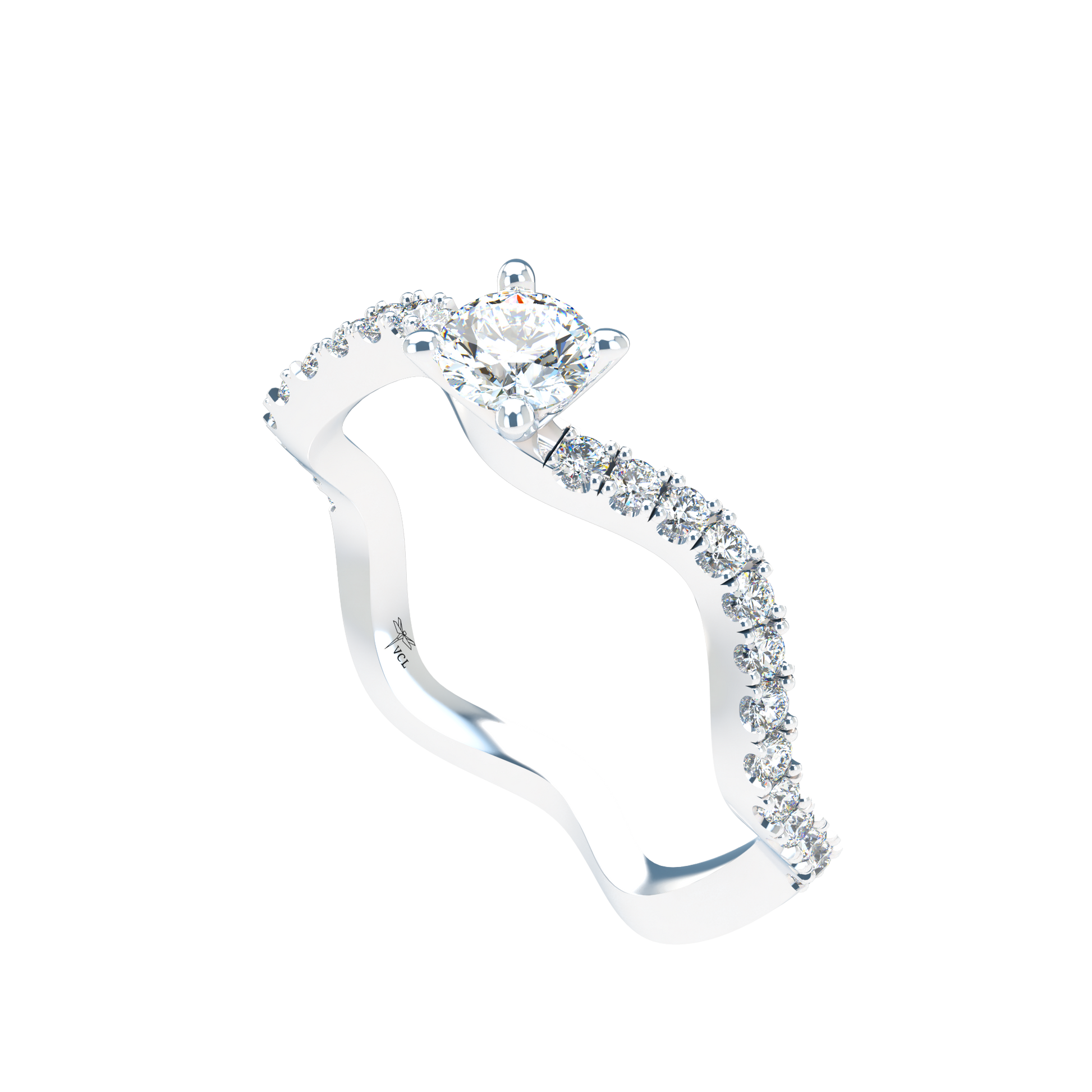Customizable Diamond Bezel/Prong Wave stacking Ring - ™ Joaillerie VCL