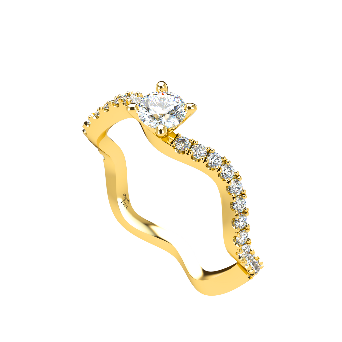 Customizable Diamond Bezel/Prong Wave stacking Ring - ™ Joaillerie VCL