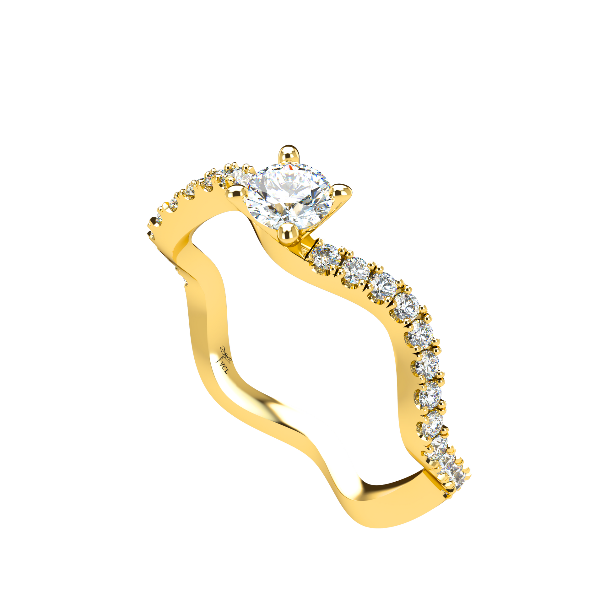Customizable Diamond Bezel/Prong Wave stacking Ring - ™ Joaillerie VCL
