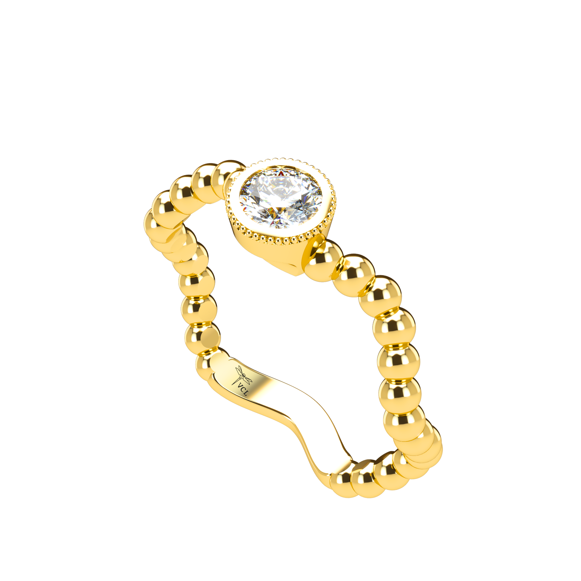 Customizable Diamond Bezel/Prong Wave stacking Ring - ™ Joaillerie VCL