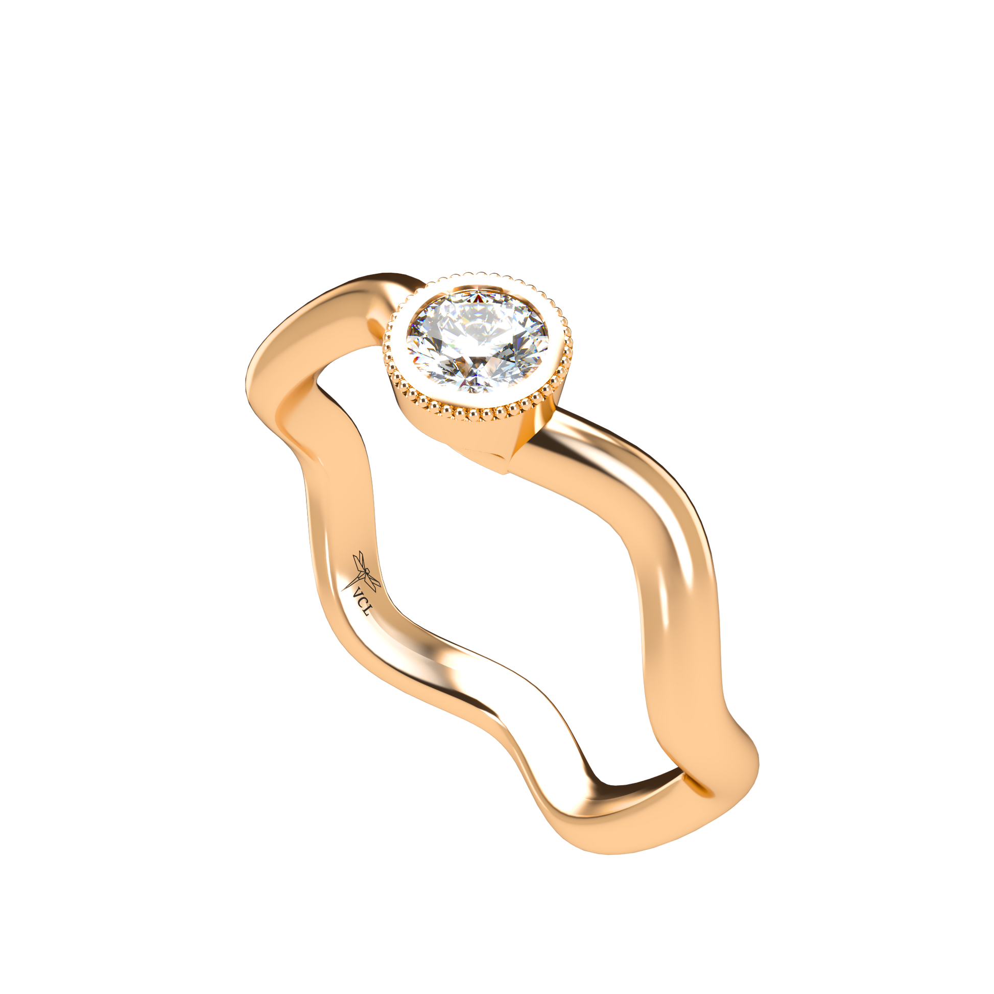 Customizable Diamond Bezel/Prong Wave stacking Ring - ™ Joaillerie VCL