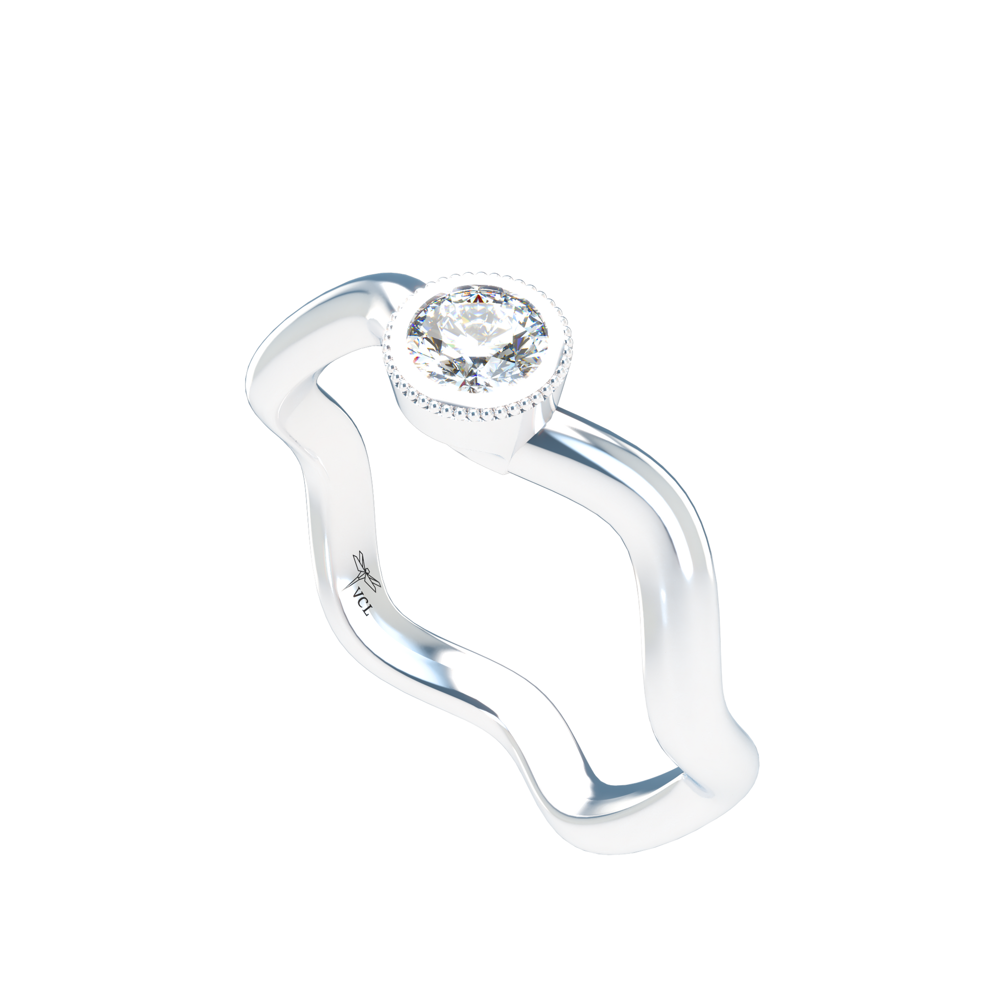 Customizable Diamond Bezel/Prong Wave stacking Ring - ™ Joaillerie VCL
