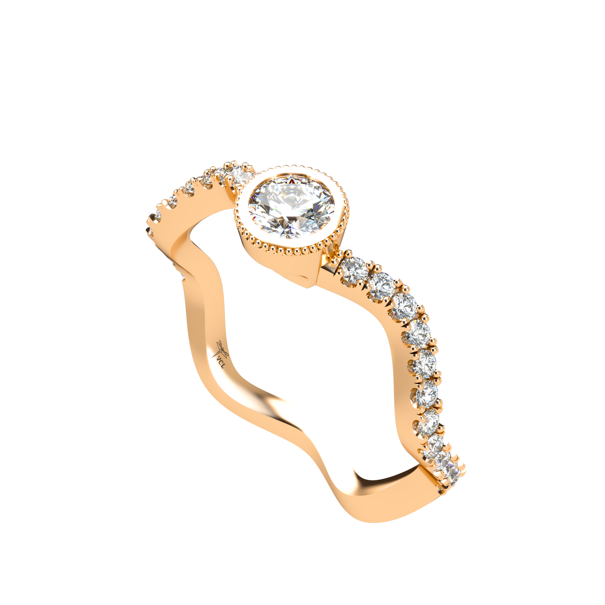 Customizable Diamond Bezel/Prong Wave stacking Ring - ™ Joaillerie VCL