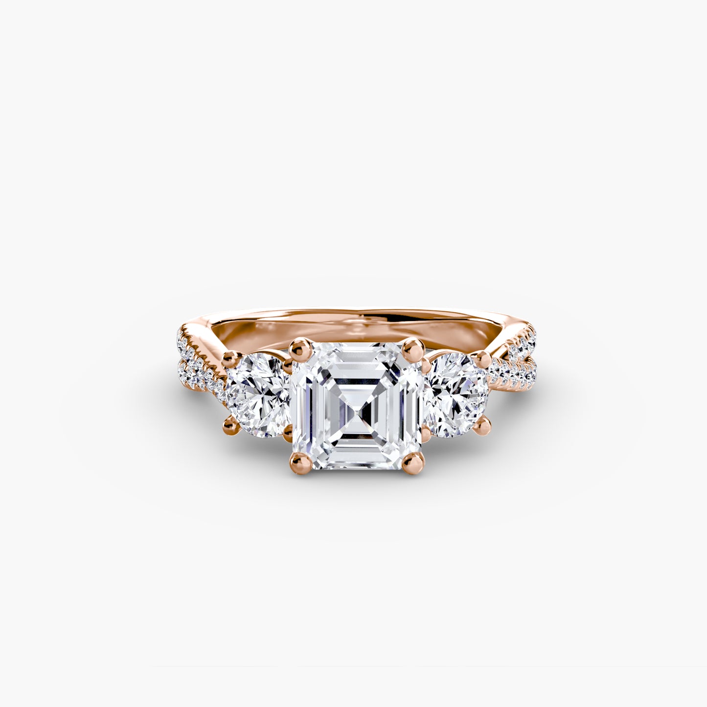 The Romantic Three-Stone Diamond ring with Pavé Band