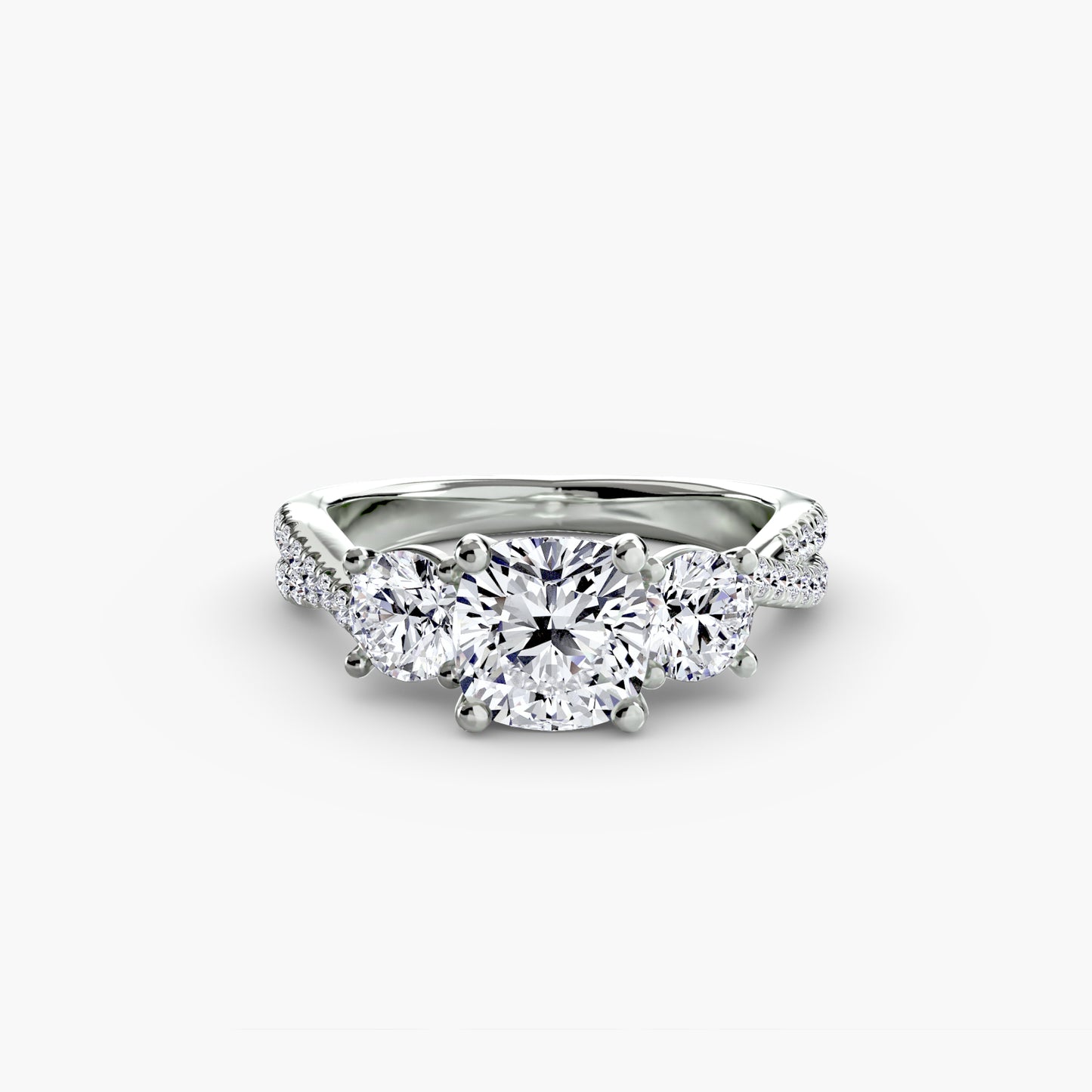 The Romantic Three-Stone Diamond ring with Pavé Band