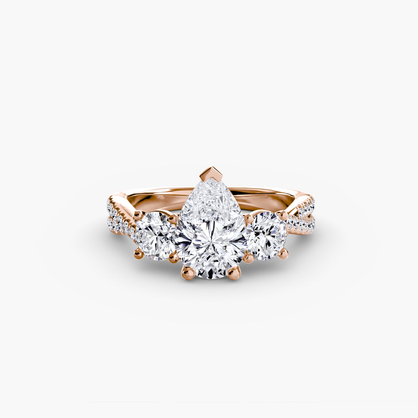 The Romantic Three-Stone Diamond ring with Pavé Band