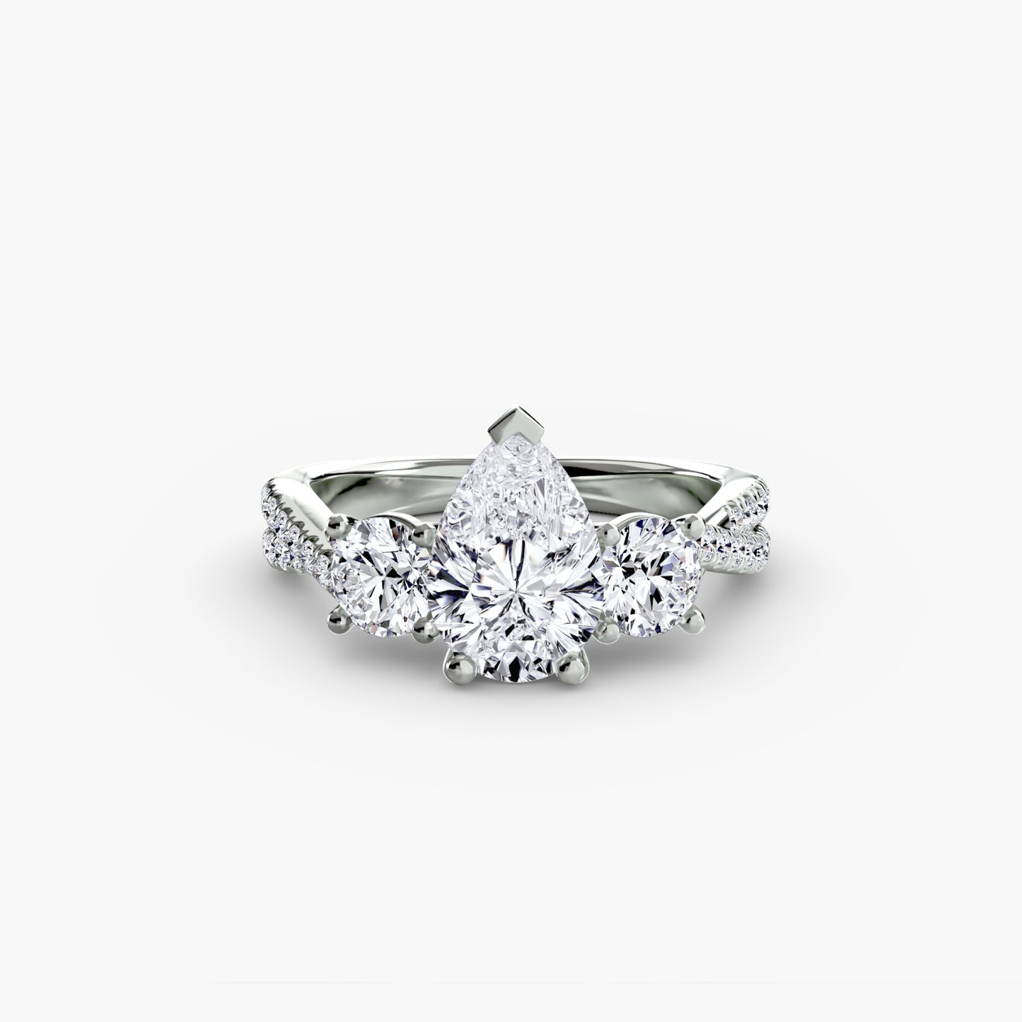 The Romantic Three-Stone Diamond ring with Pavé Band