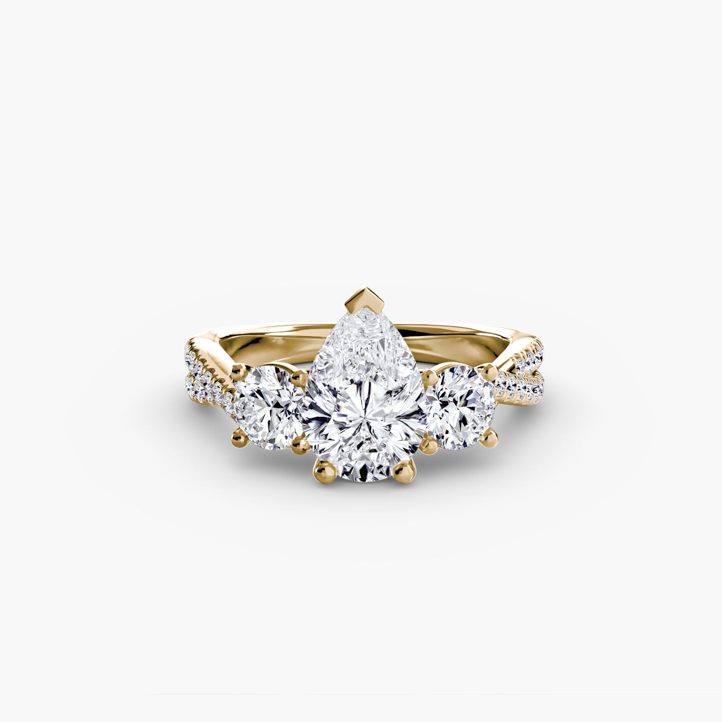 The Romantic Three-Stone Diamond ring with Pavé Band