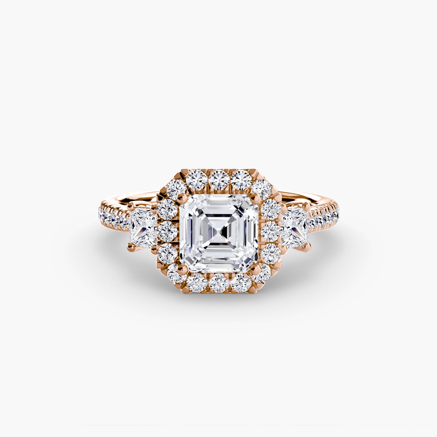 Glamour Three-Stone Diamong Ring with Halo
