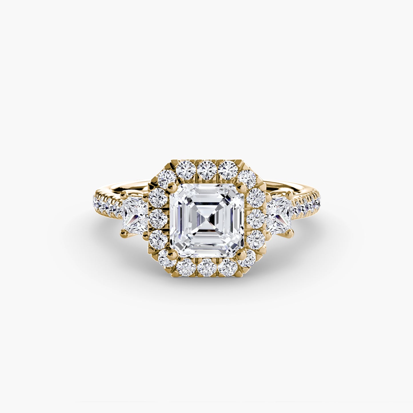 Glamour Three-Stone Diamong Ring with Halo
