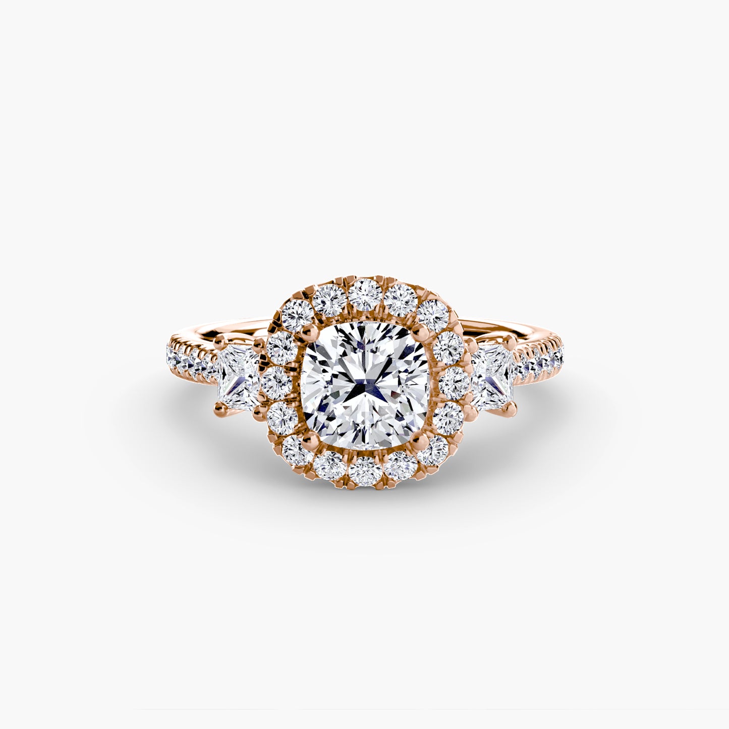 Glamour Three-Stone Diamong Ring with Halo