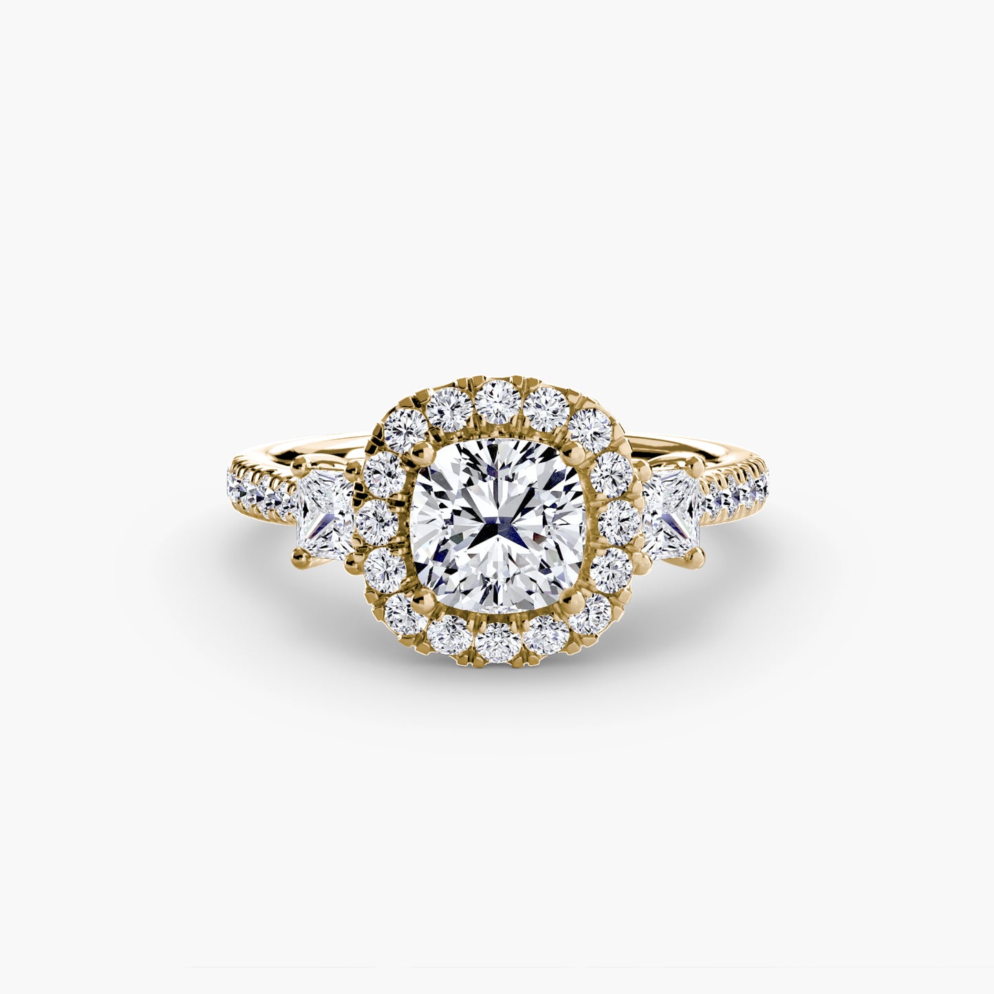 Glamour Three-Stone Diamong Ring with Halo