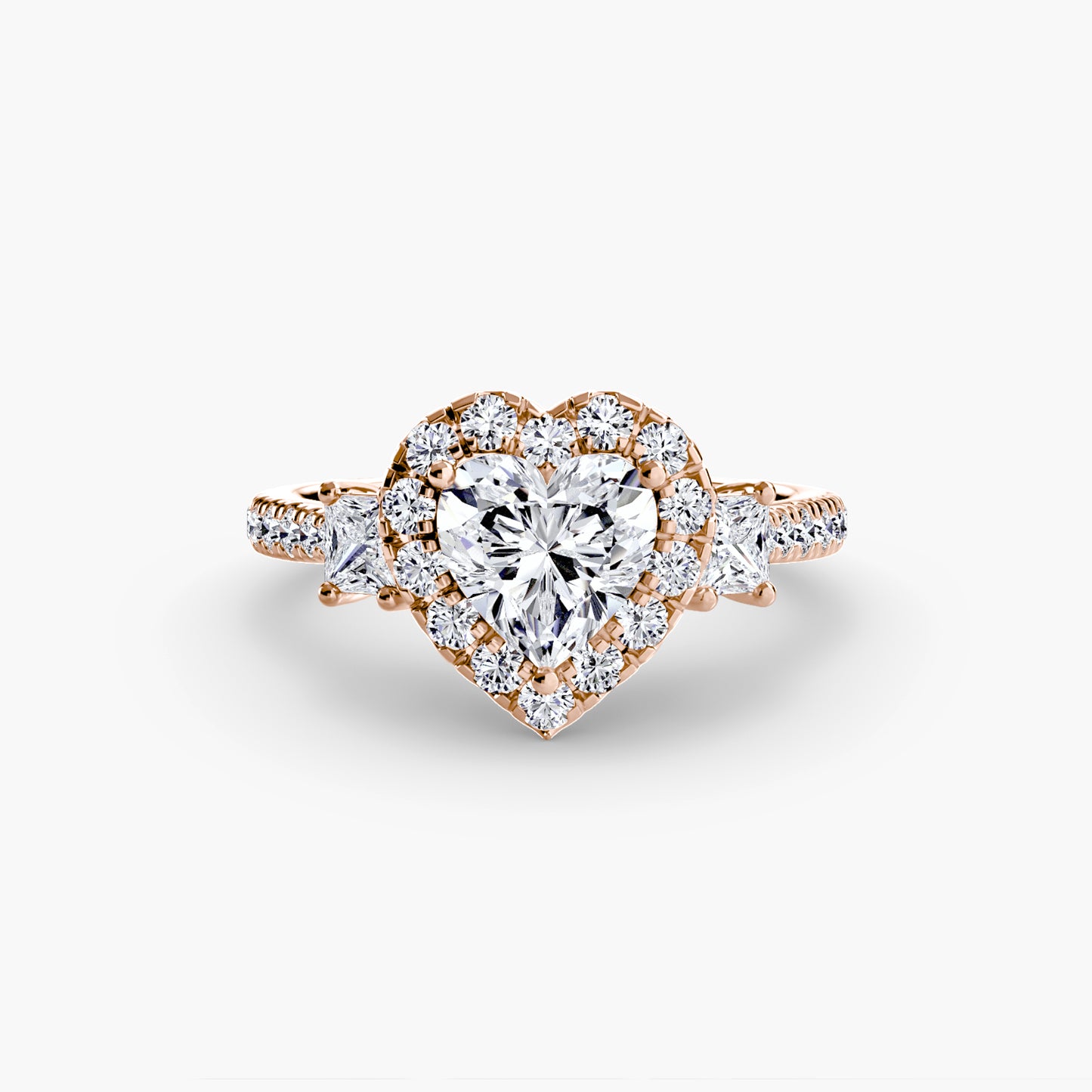 Glamour Three-Stone Diamong Ring with Halo