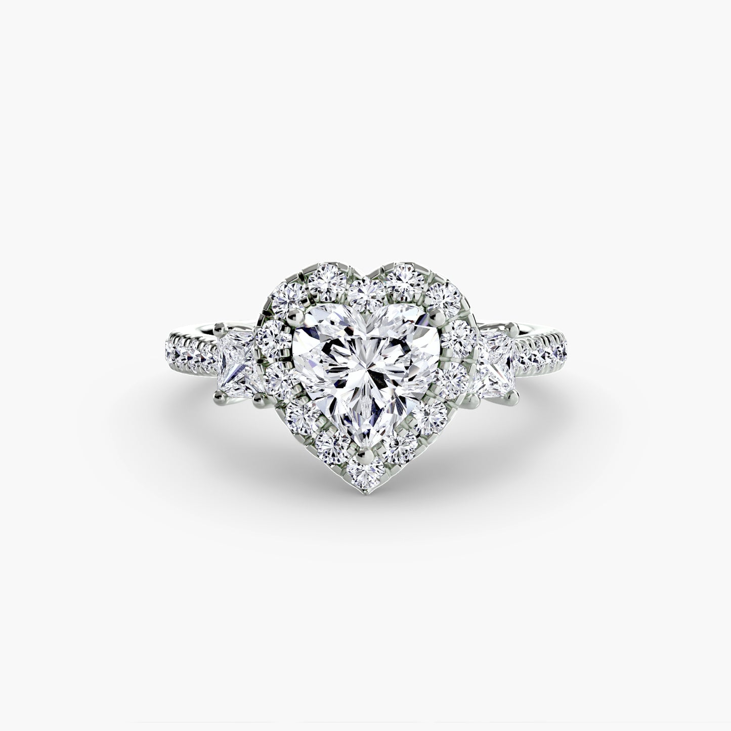 Glamour Three-Stone Diamong Ring with Halo