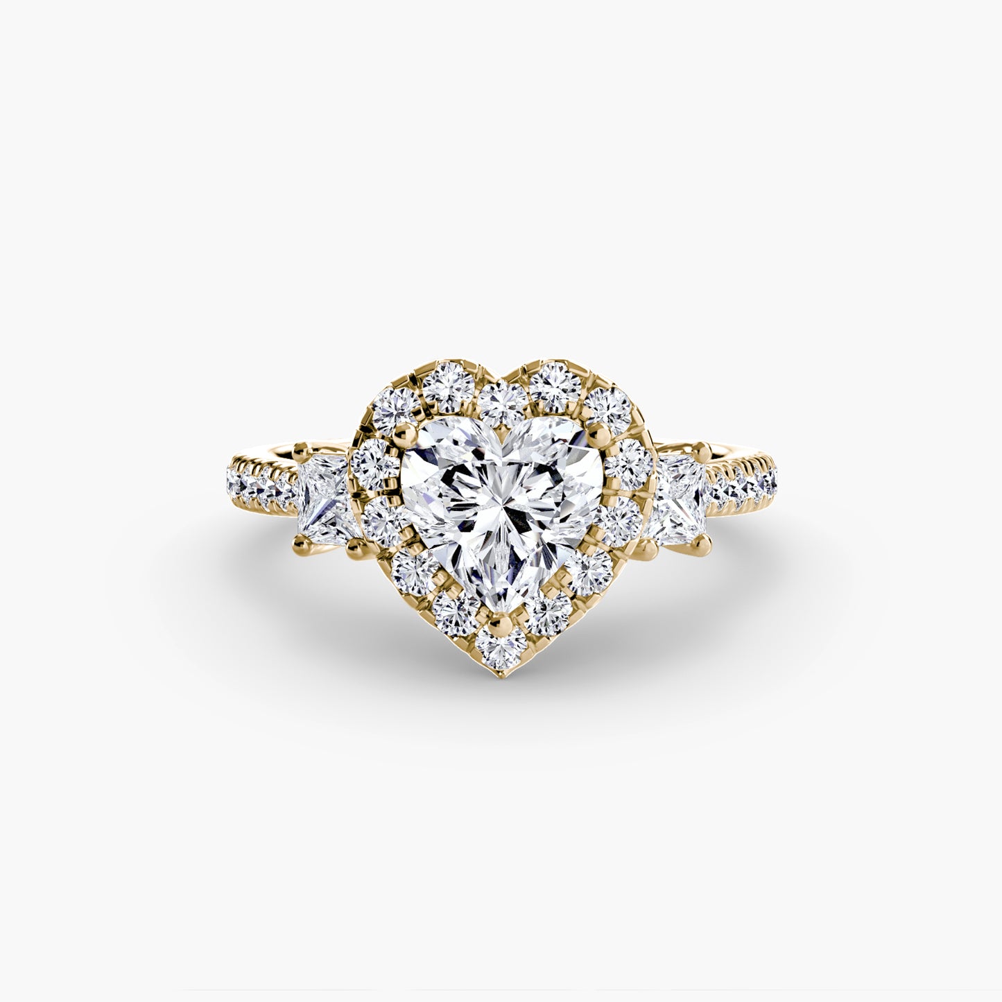 Glamour Three-Stone Diamong Ring with Halo