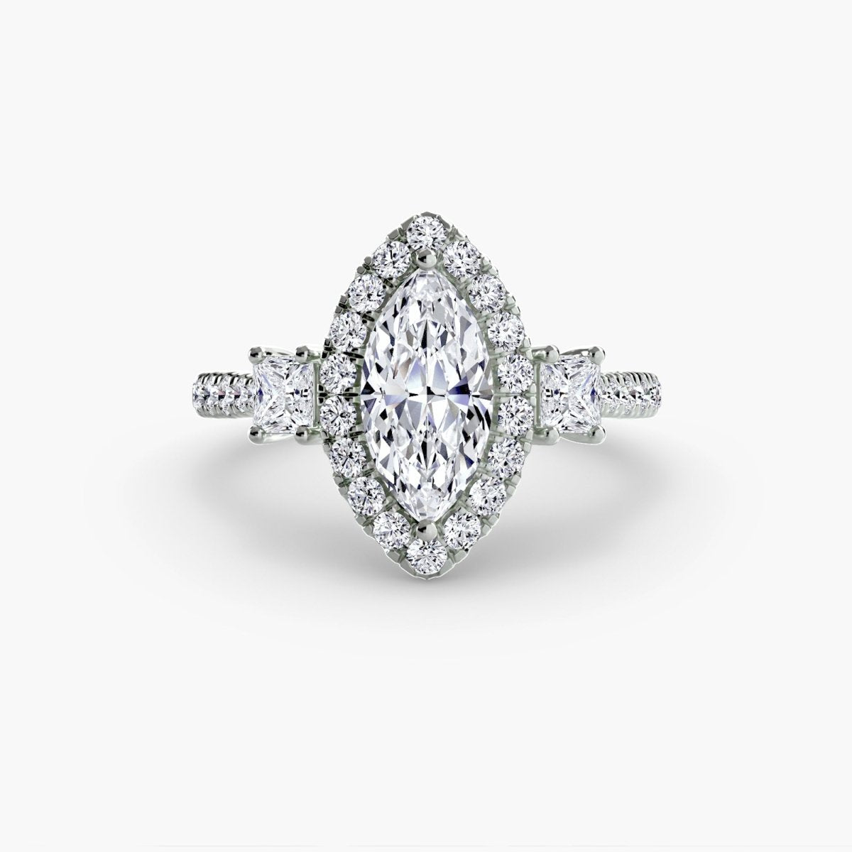 Glamour Three-Stone Diamong Ring with Halo | Joaillerie VCL
