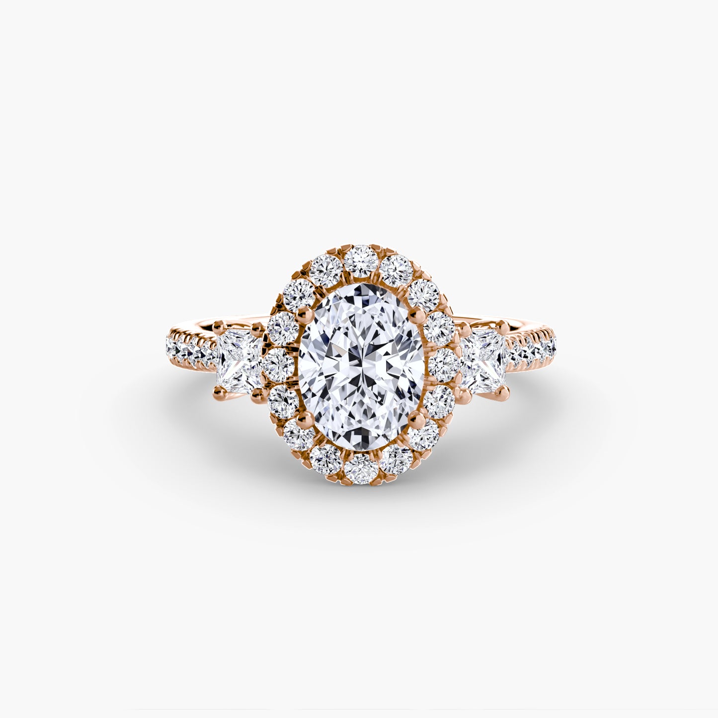 Glamour Three-Stone Diamong Ring with Halo