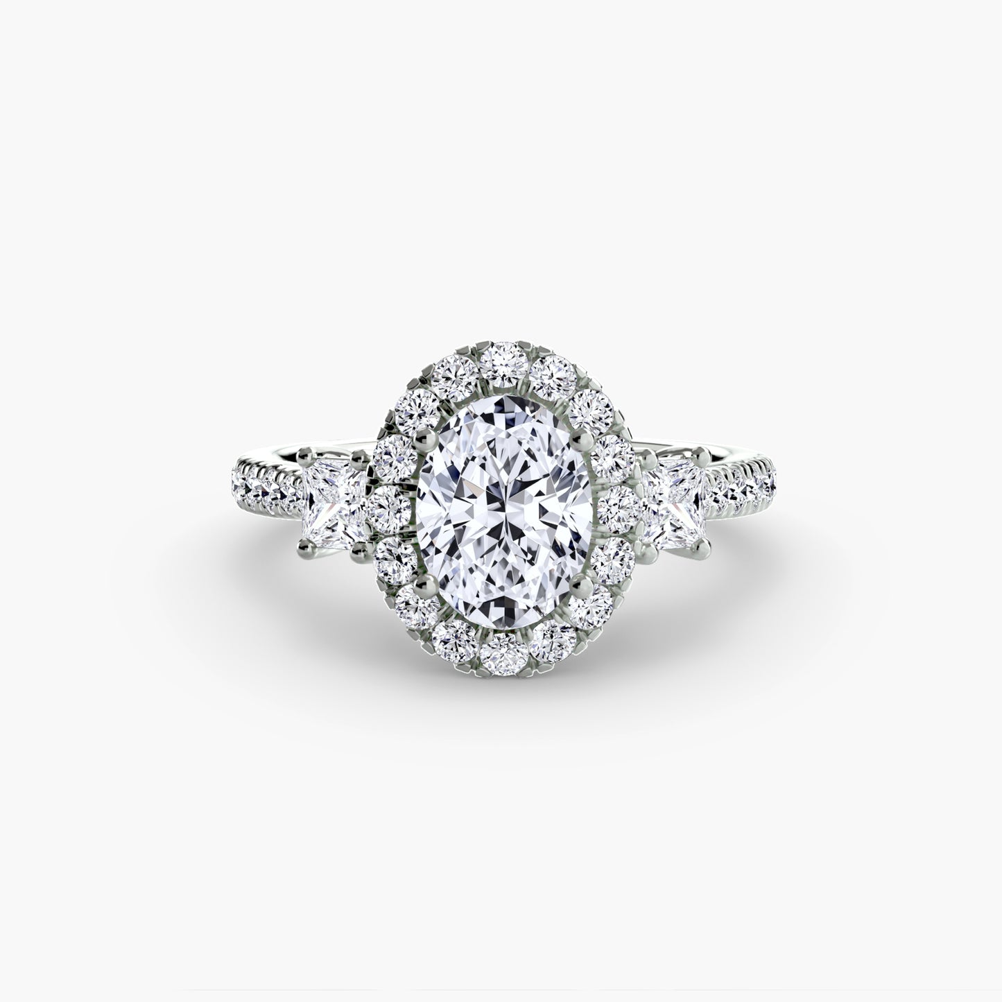 Glamour Three-Stone Diamong Ring with Halo