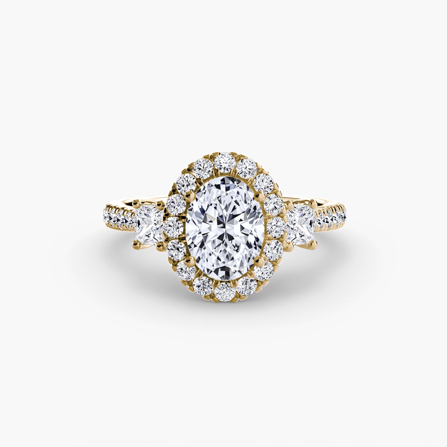 Glamour Three-Stone Diamong Ring with Halo