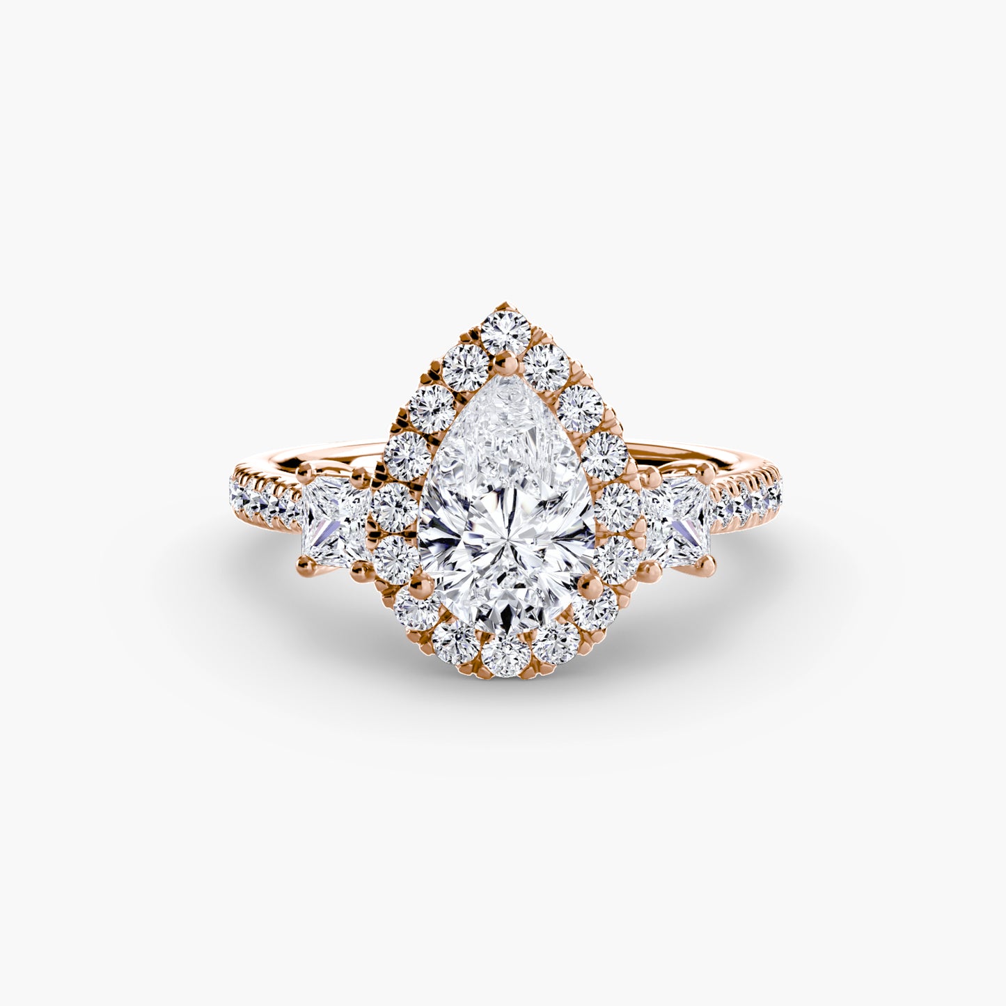 Glamour Three-Stone Diamong Ring with Halo