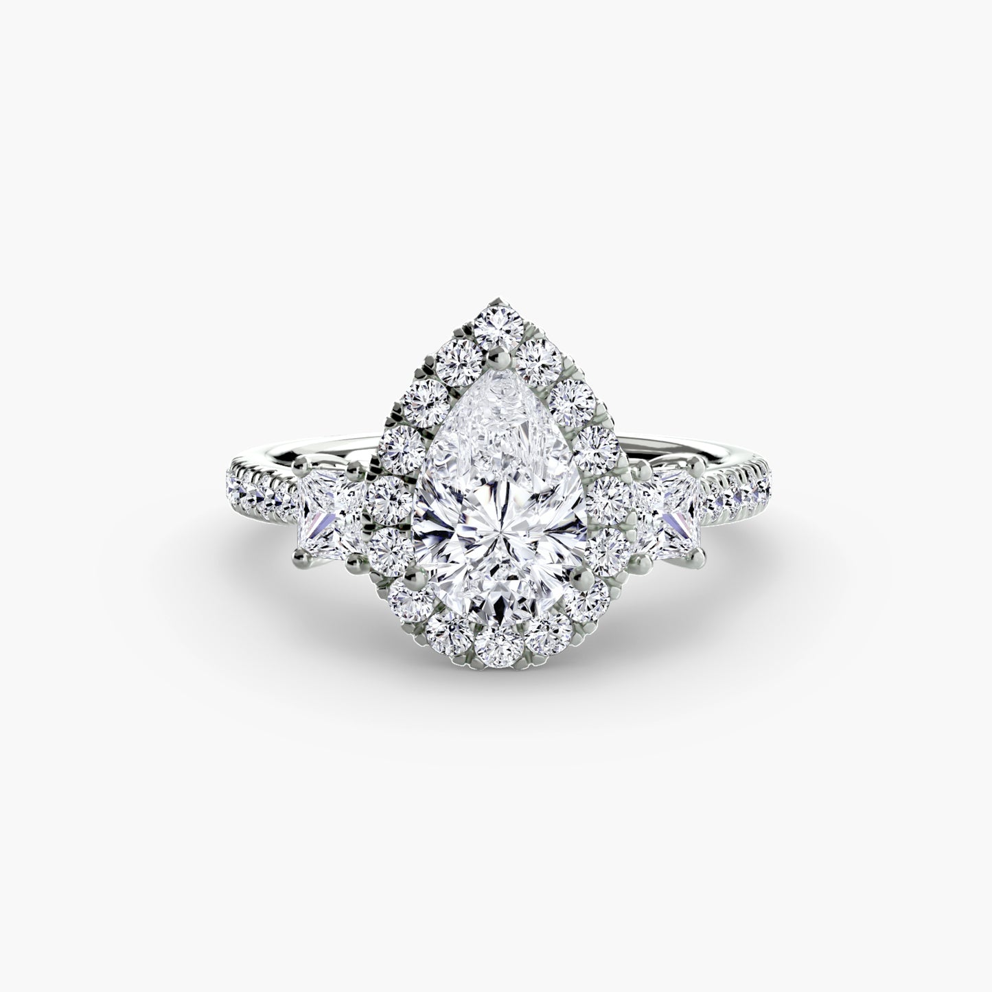 Glamour Three-Stone Diamong Ring with Halo