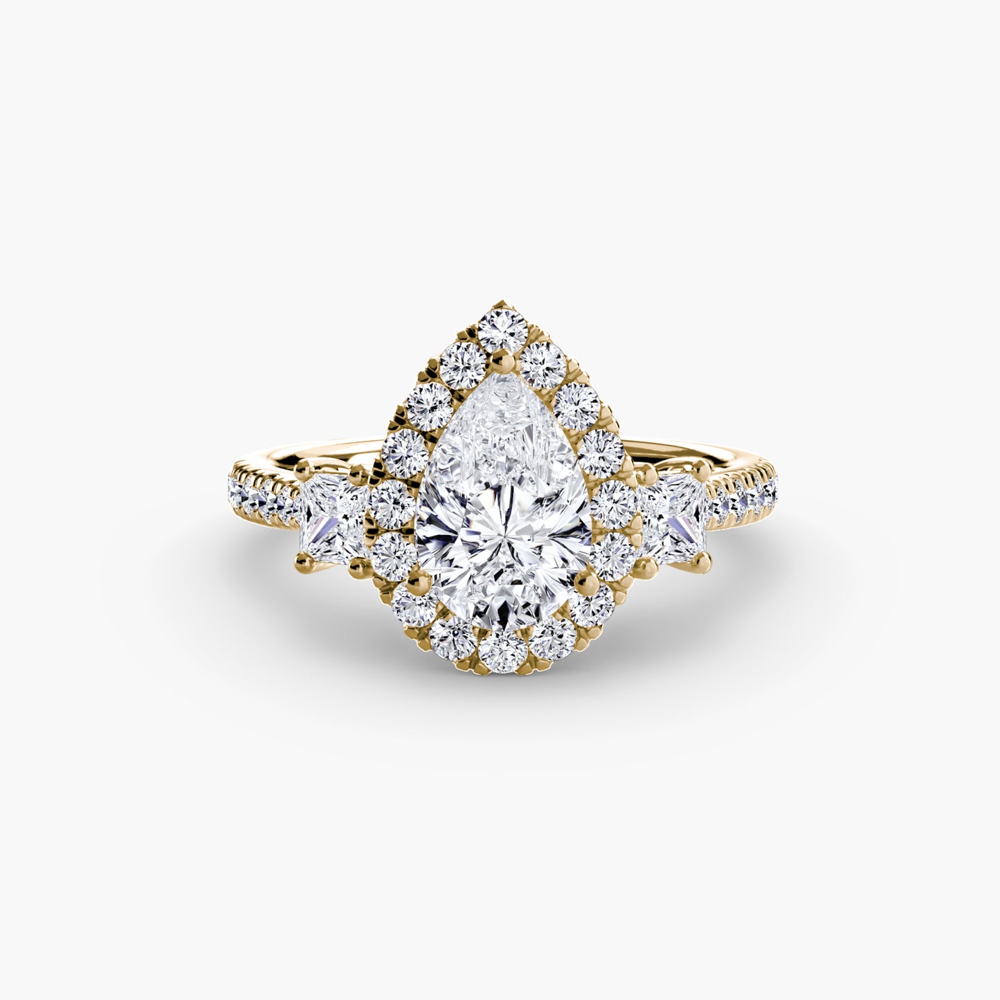 Glamour Three-Stone Diamong Ring with Halo