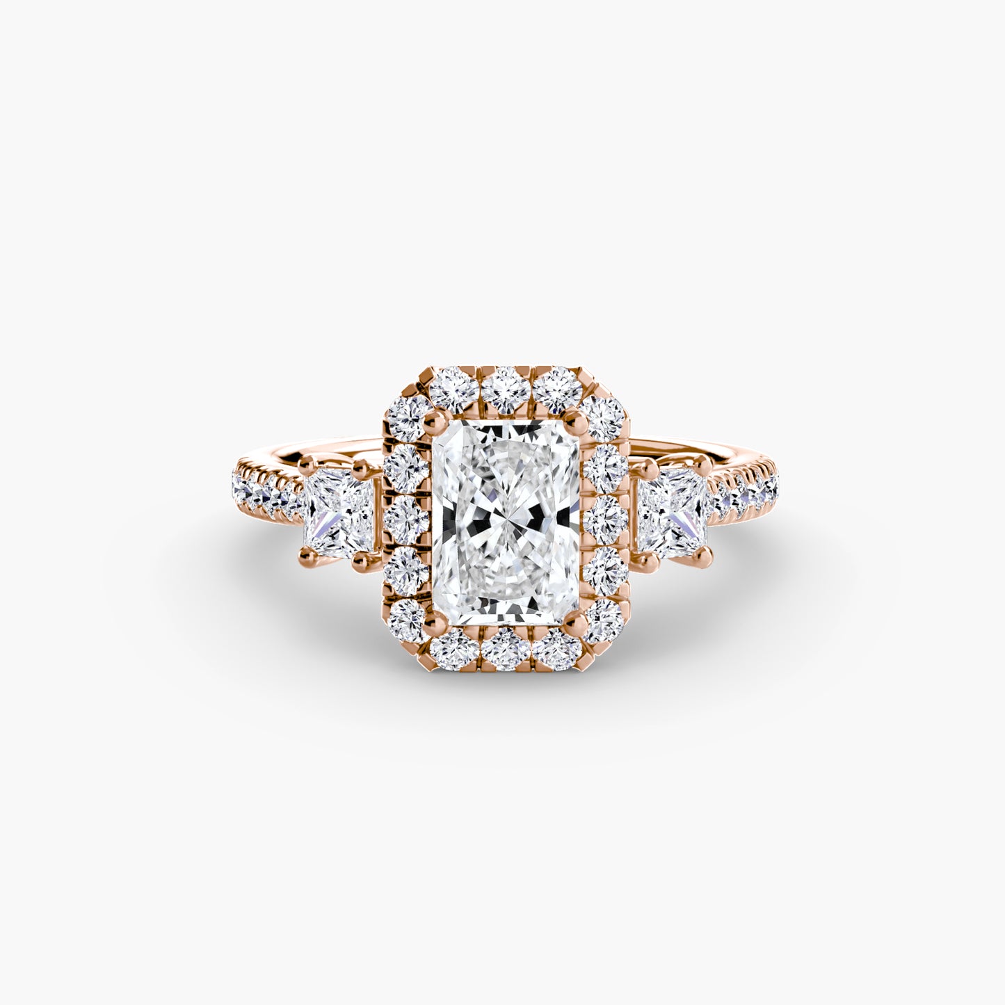 Glamour Three-Stone Diamong Ring with Halo