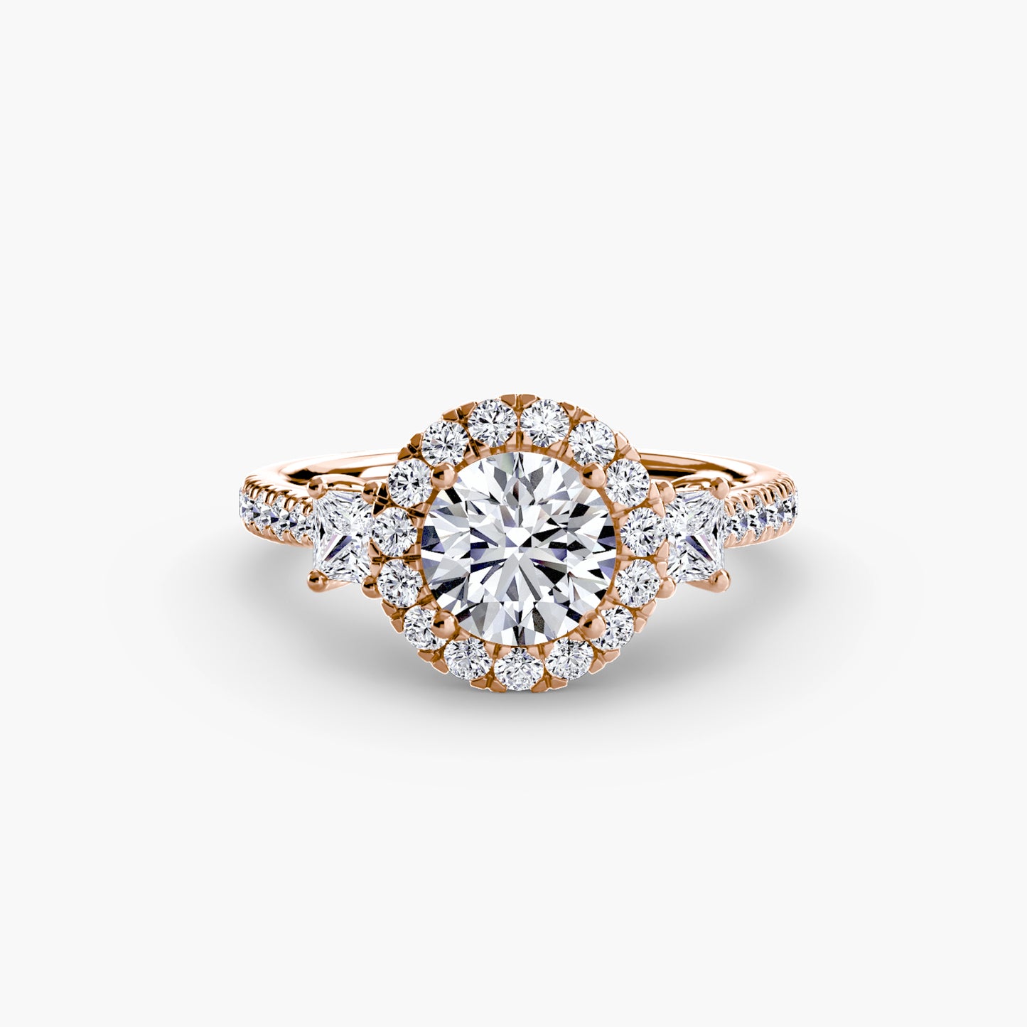 Glamour Three-Stone Diamong Ring with Halo