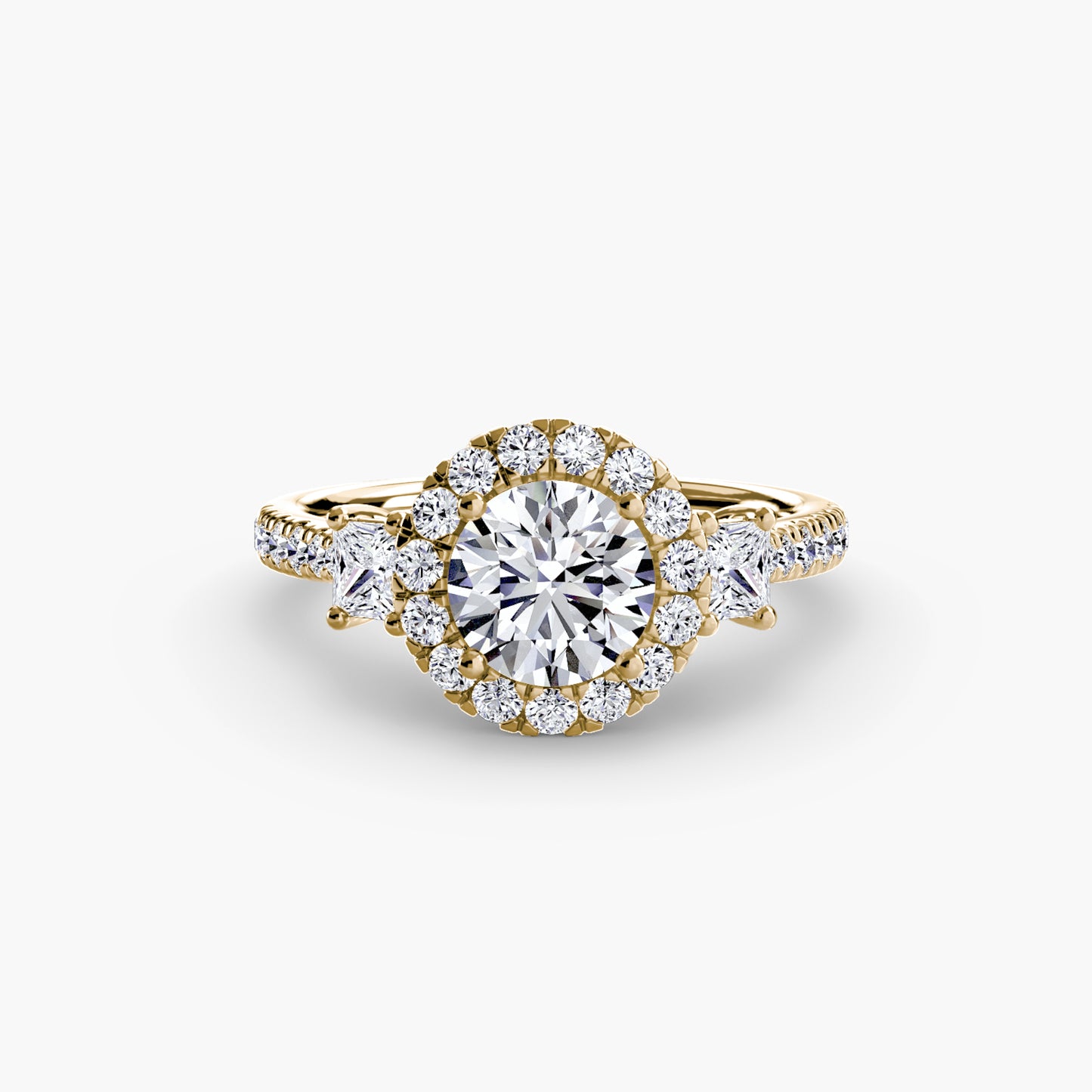 Glamour Three-Stone Diamong Ring with Halo