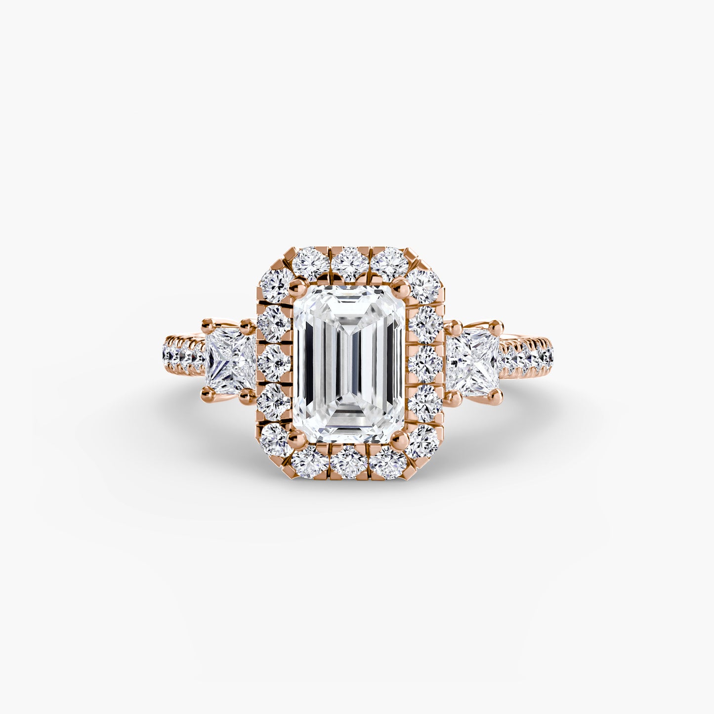 Glamour Three-Stone Diamong Ring with Halo