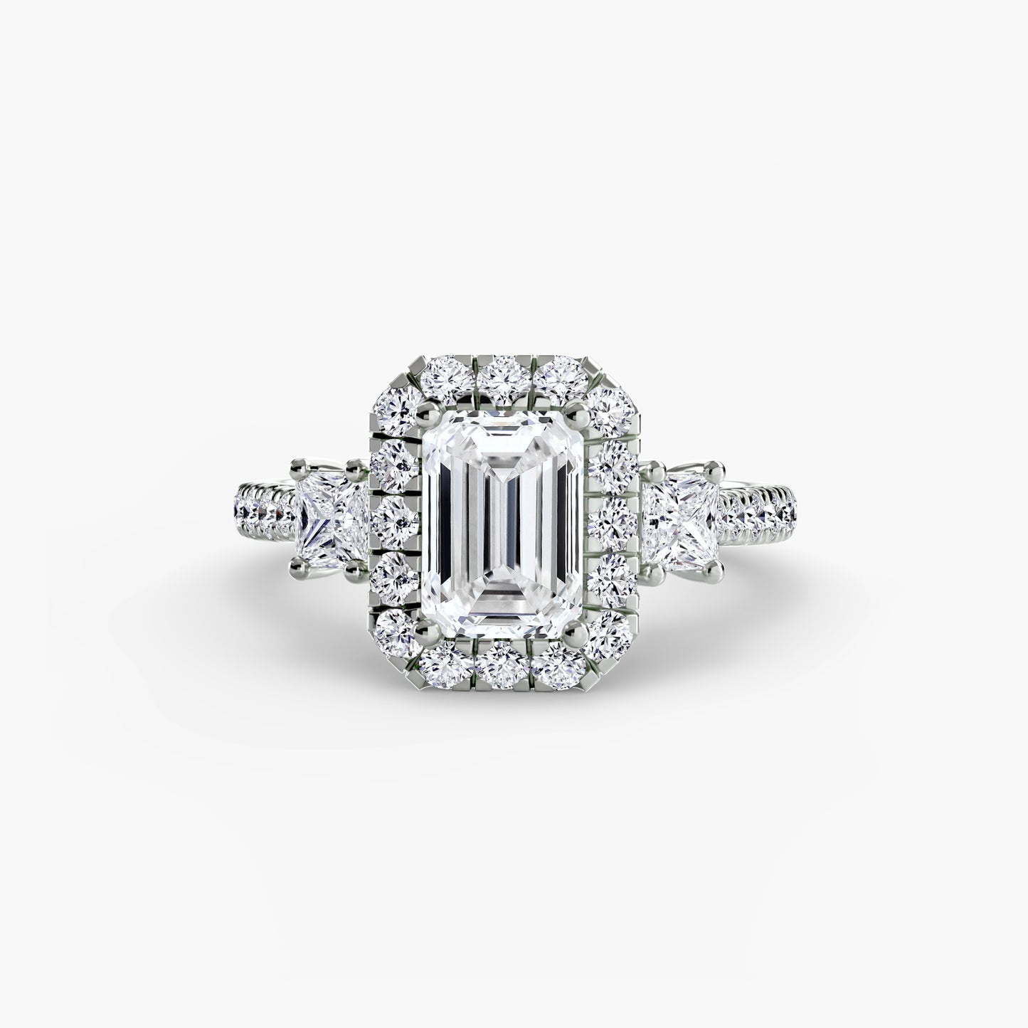 Glamour Three-Stone Diamong Ring with Halo