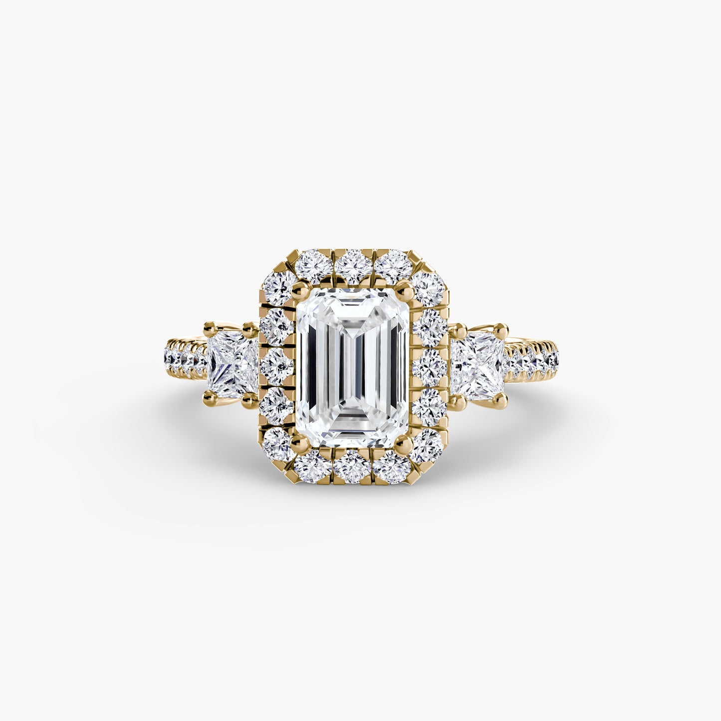 Glamour Three-Stone Diamong Ring with Halo