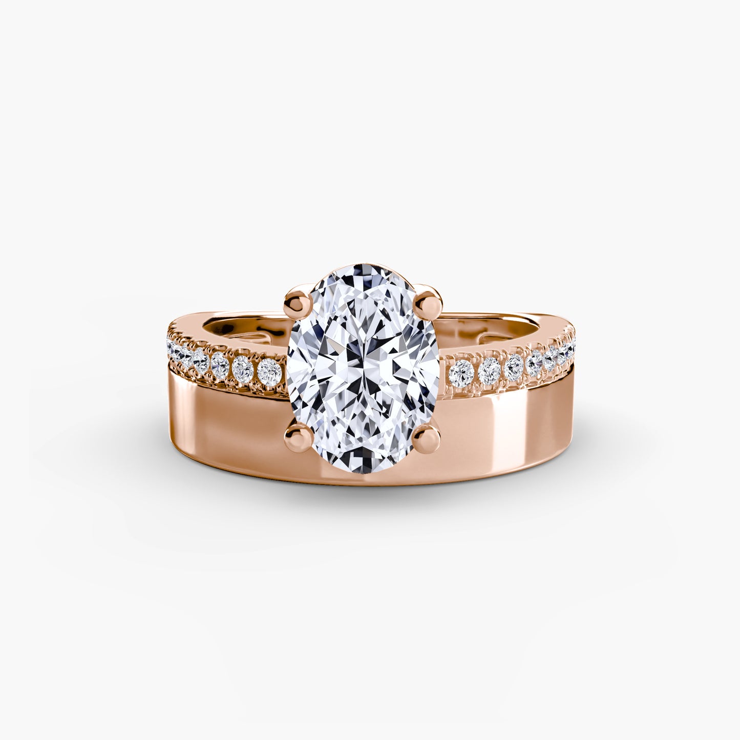 Wide Band Juxtapose diamond Solitaire with Pavé Band
