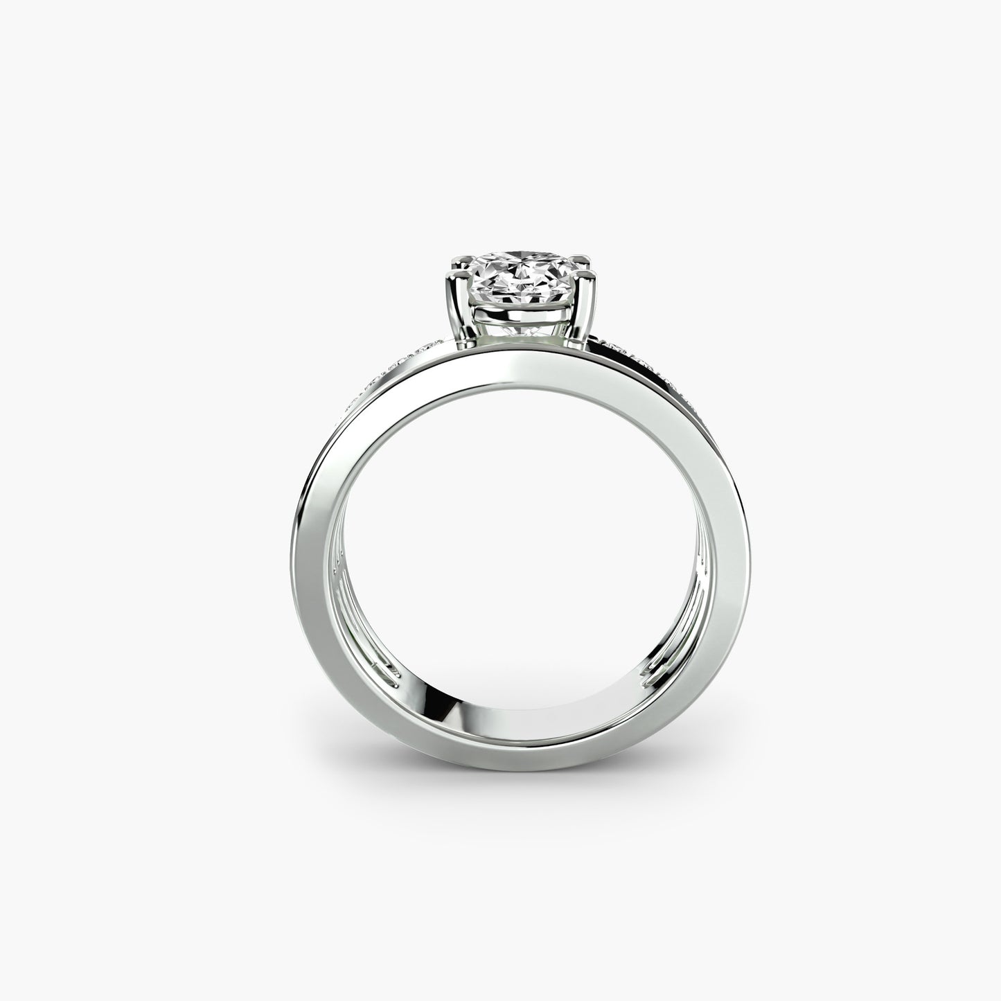 Wide Band Juxtapose diamond Solitaire with Pavé Band