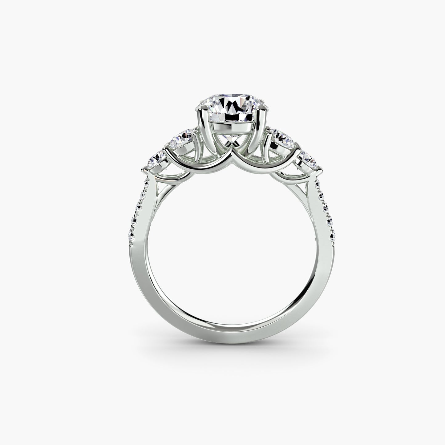 Five Stone Ring with Diamond Pavé Band
