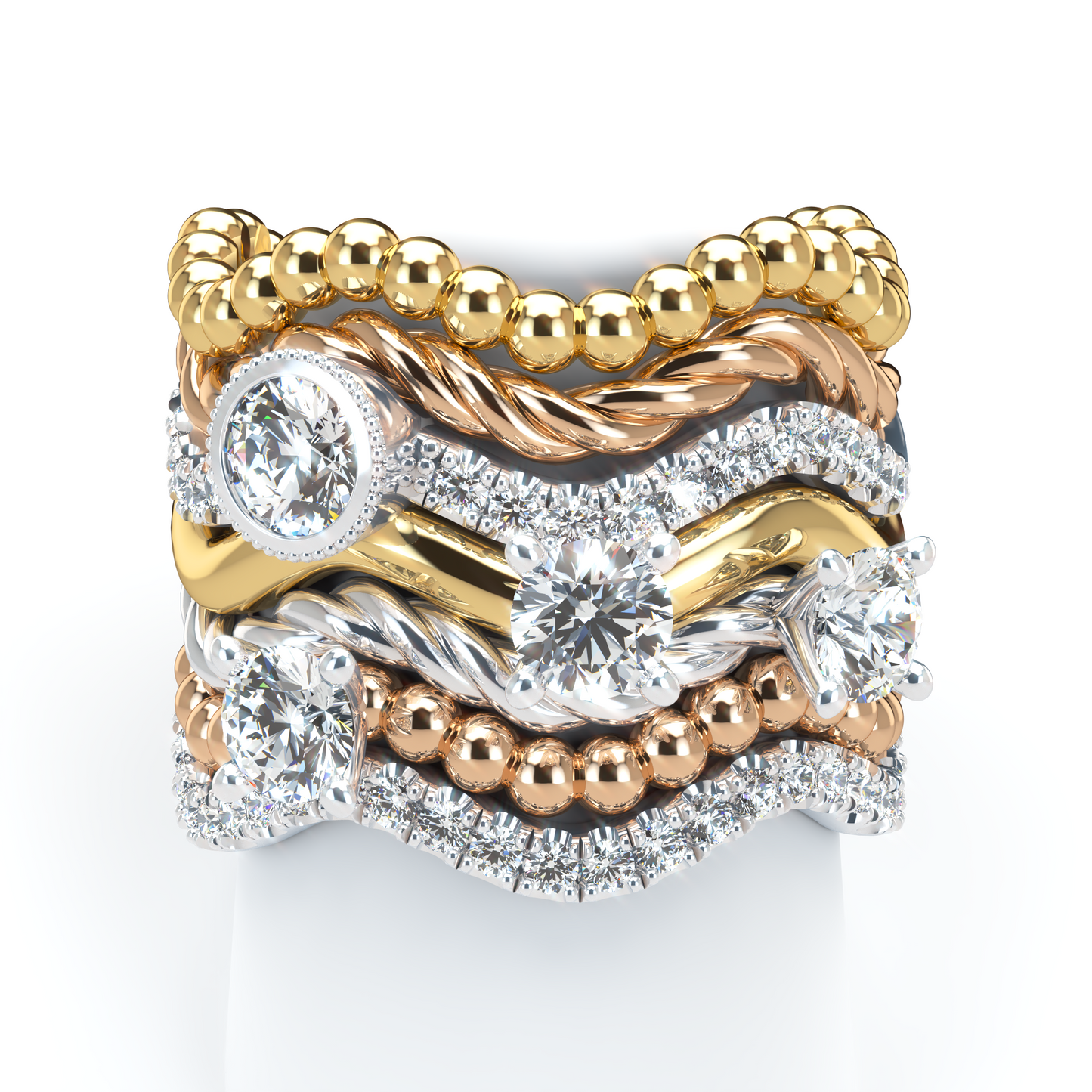 Customizable Diamond Bezel/Prong straight stacking Ring