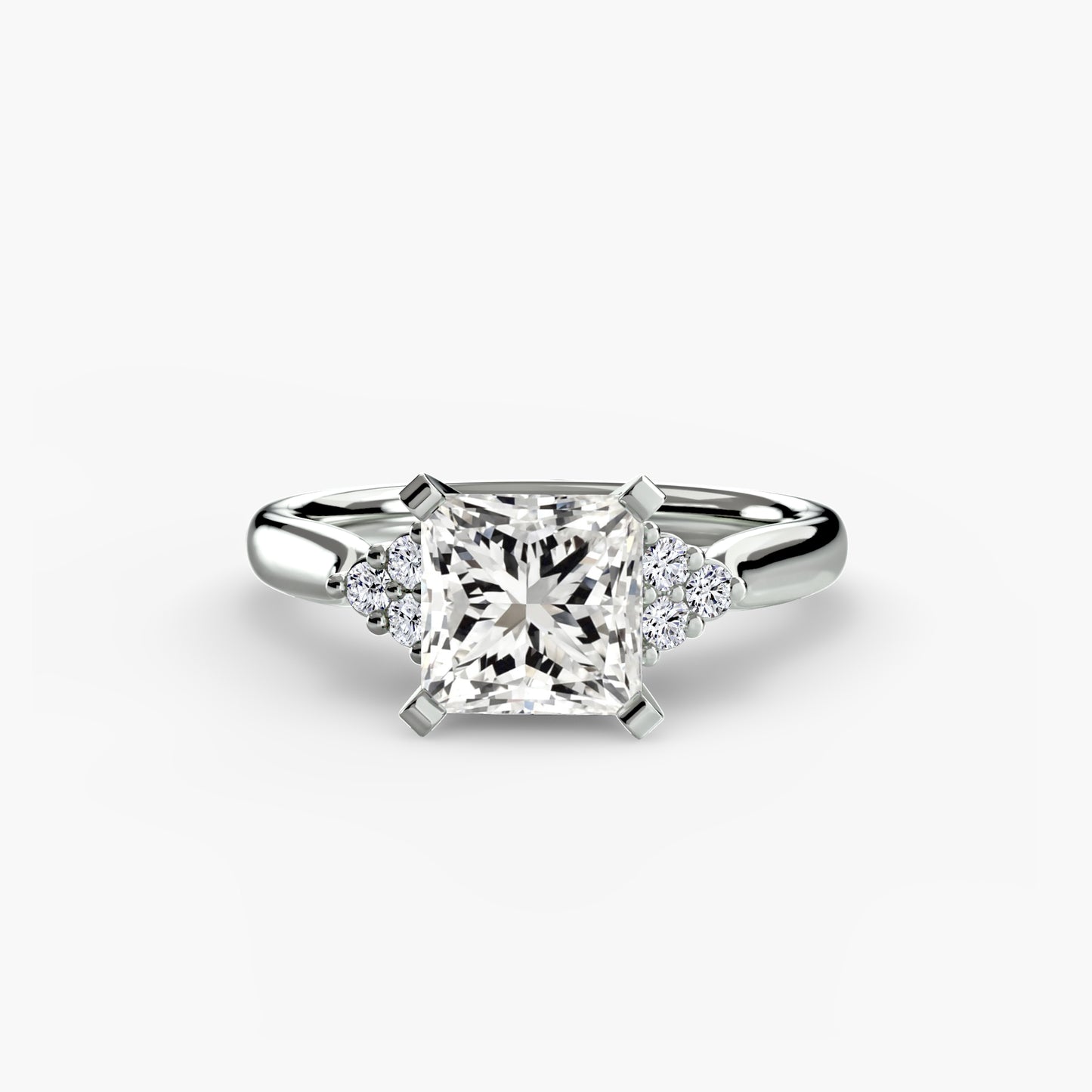 Solitaire with diamond Cluster Shoulders