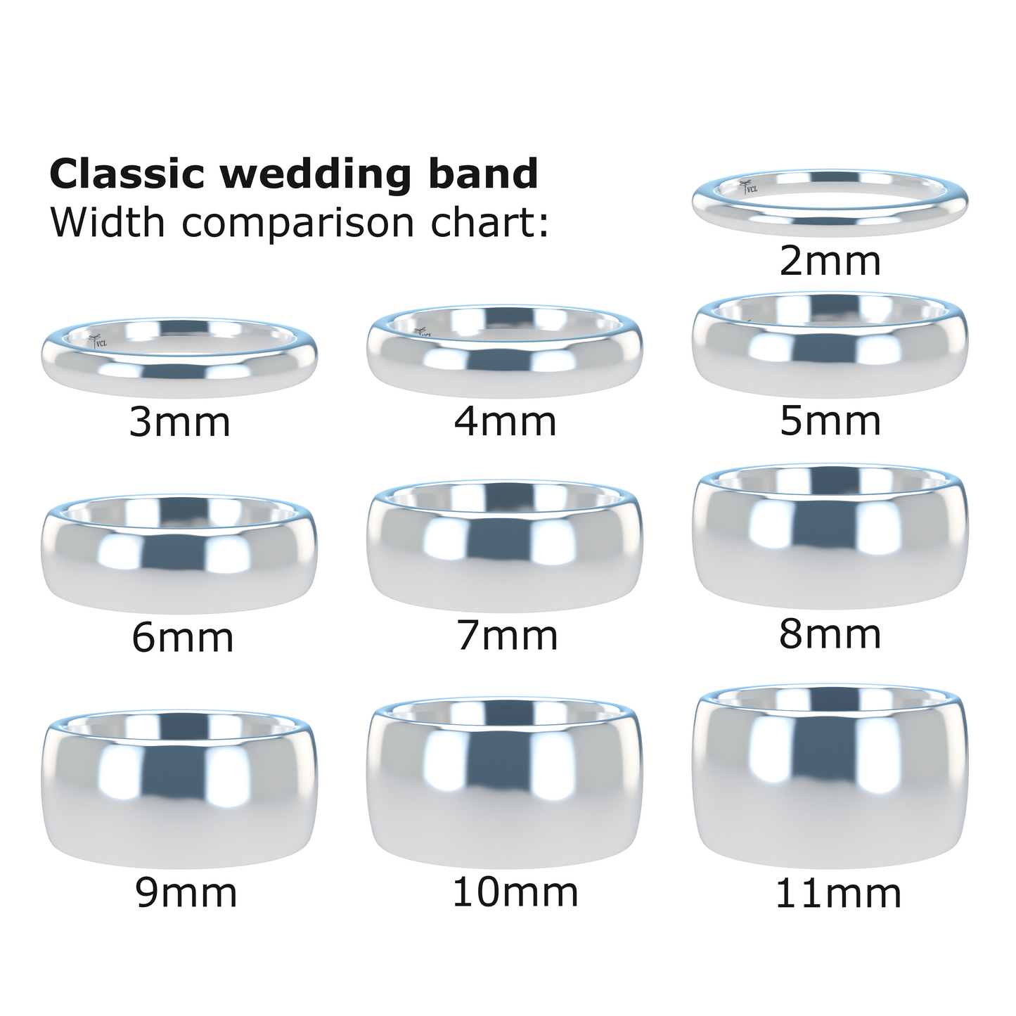 Classic round wedding band wide - 2mm to 11mm