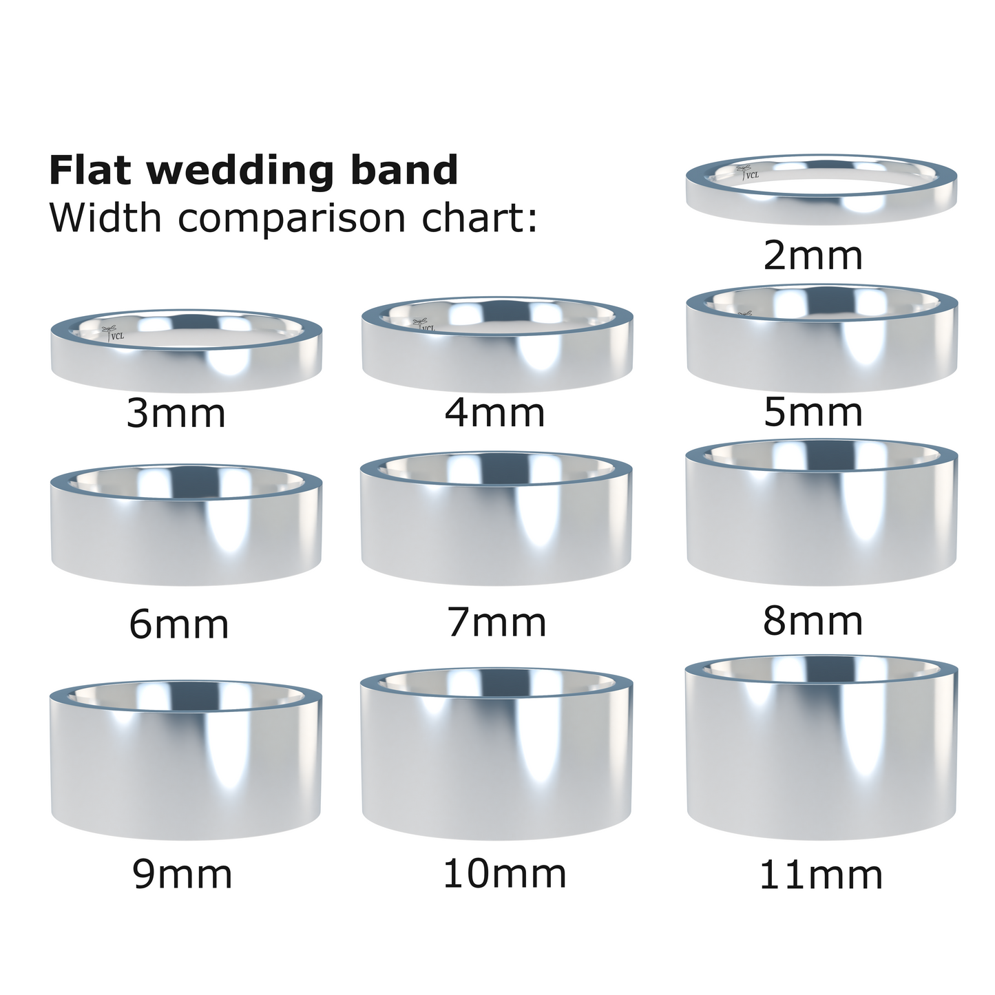 Flat wedding band wide - 2mm to 11mm