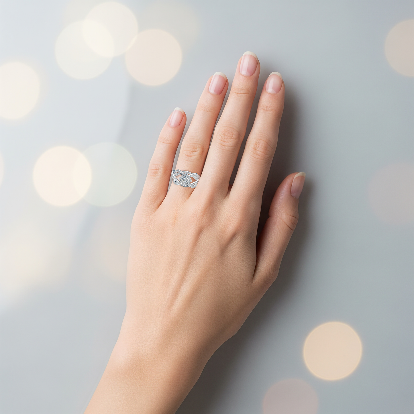 Puzzle ring Halo Princess cut half diamond pavé
