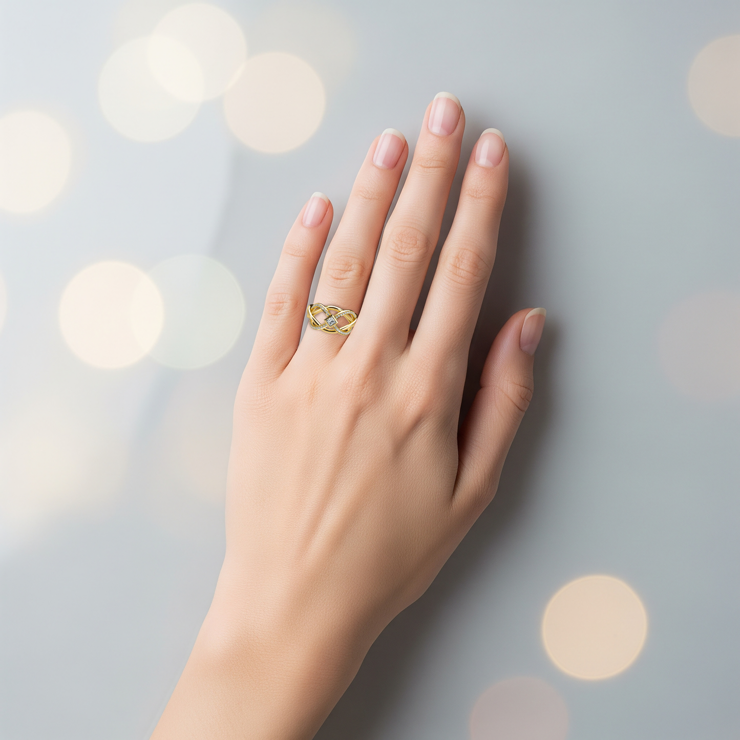 Puzzle ring Princess cut half diamond pavé