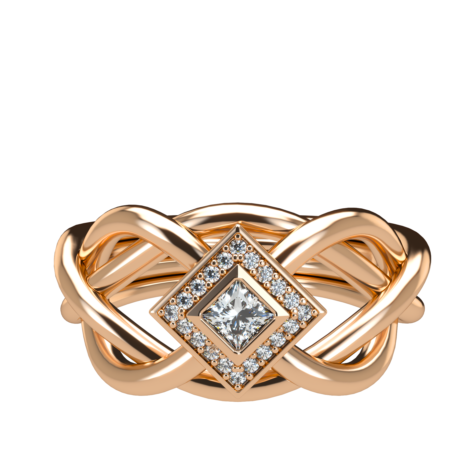 Classic puzzle ring with princess cut diamond halo setting - ™ Joaillerie VCL
