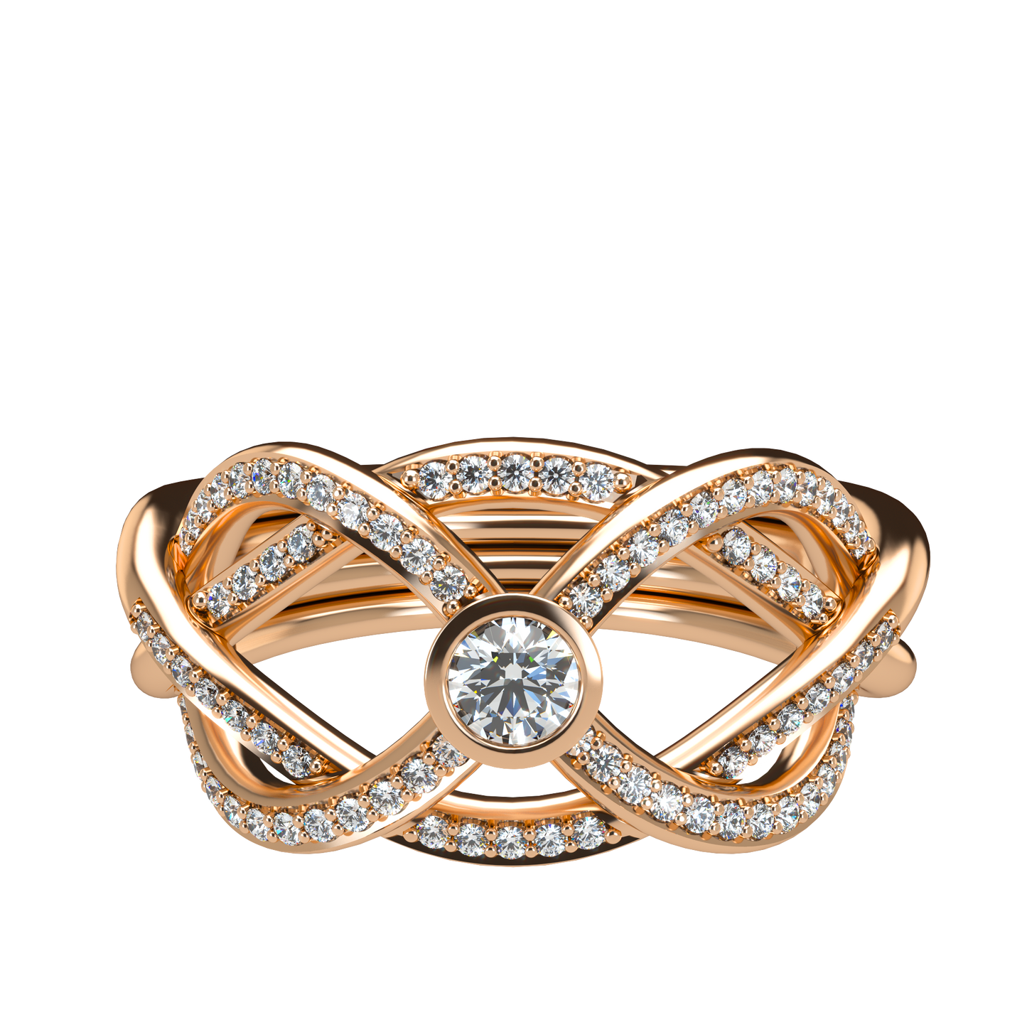 Puzzle ring with diamond pavé and round diamond bezel - ™ Joaillerie VCL